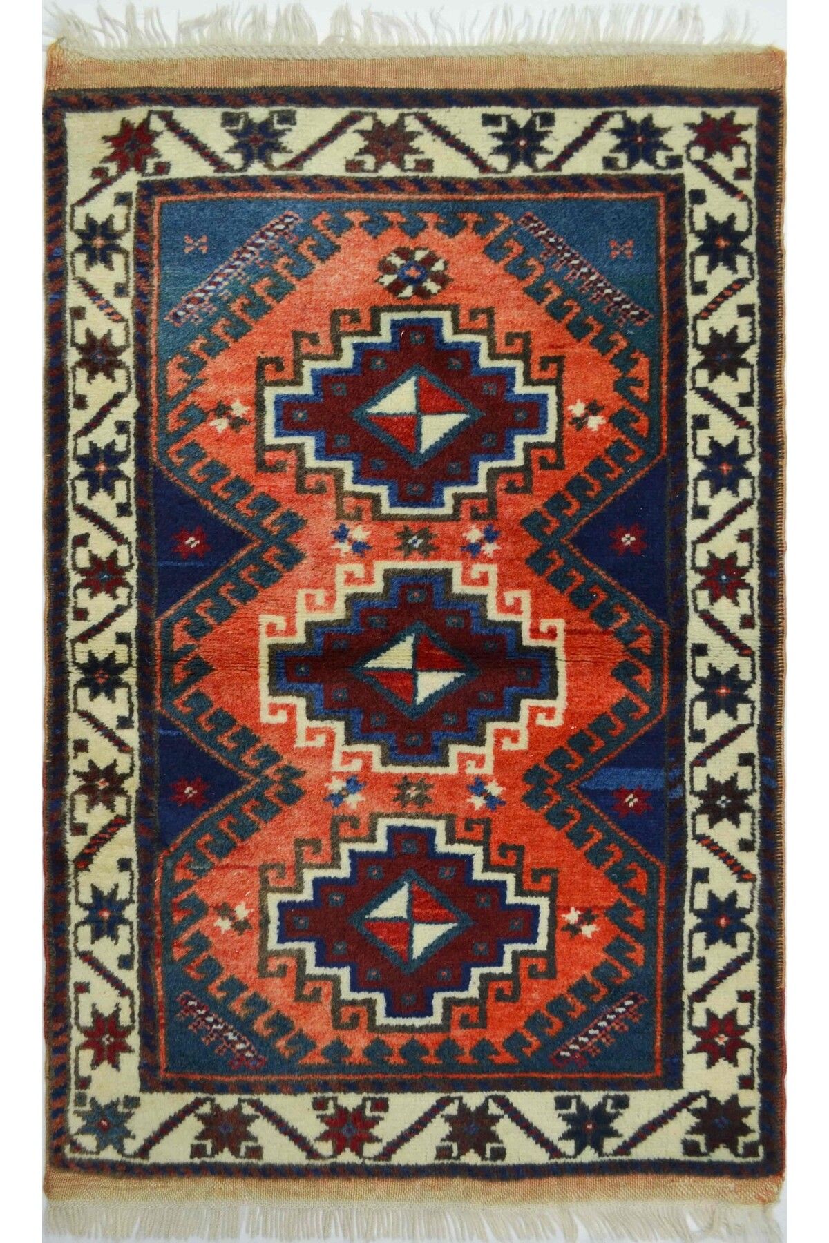 Handmade Antalya Döşemealtı El Dokuma Halı Turuncu ve Lacivert Renk 73x115 cm (0.84 m²)