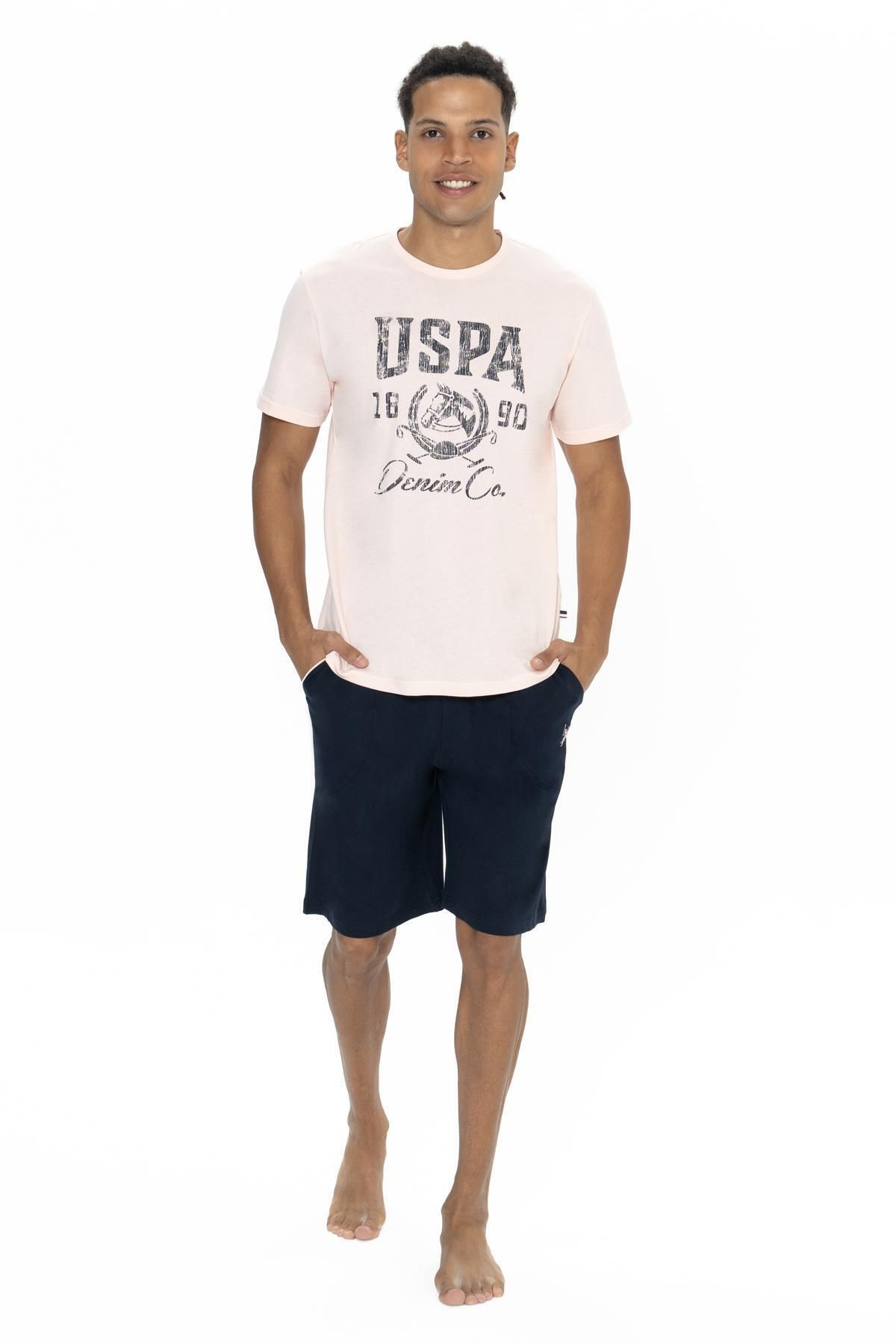 U.S. Polo Assn. U.S. Polo Erkek %100 Pamuk Takım, Yazı Baskılı Kısakol T-shirt ve Cepli Şort Takım