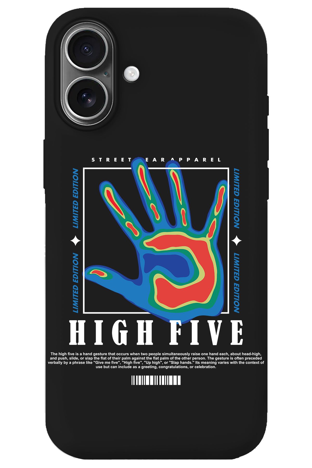 WANNA PROTECT iPhone 16 Siyah İçi Kadife High Five Desenli Silikon Telefon Kılıfı