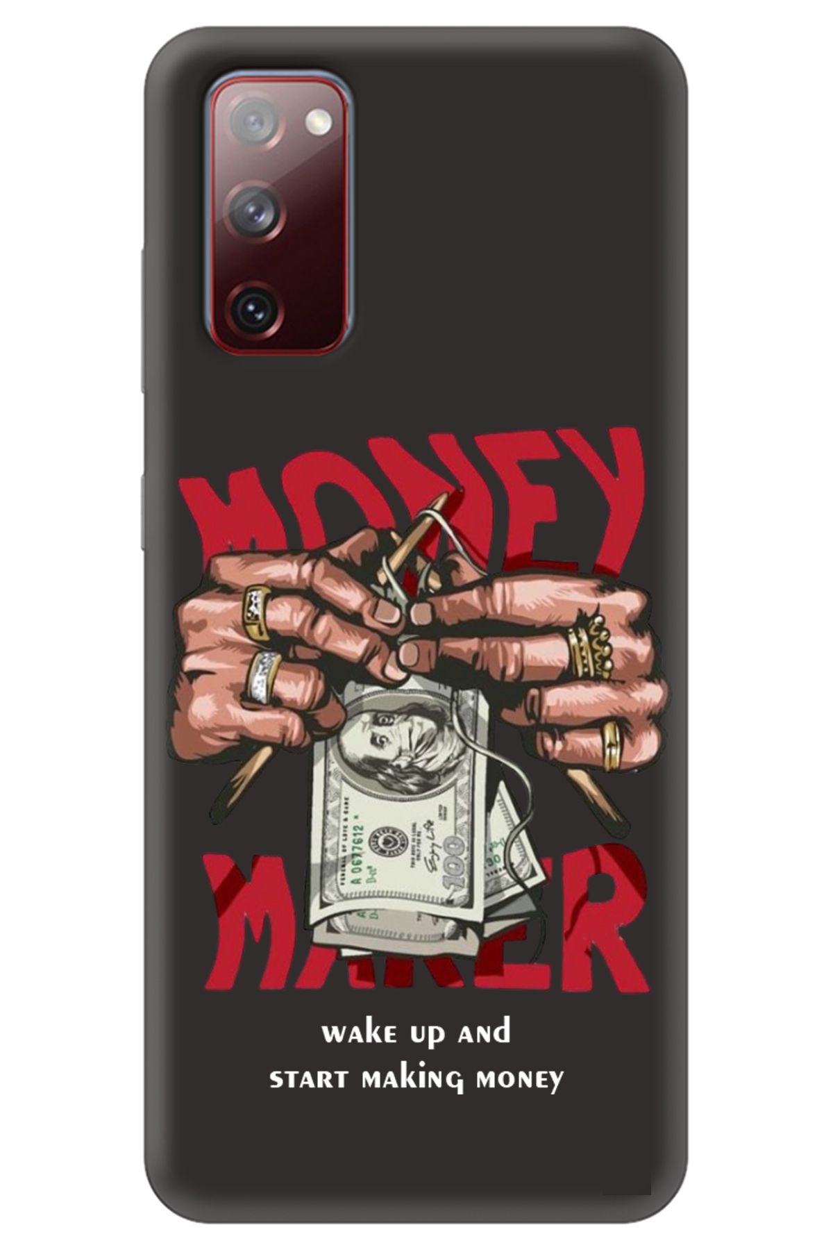 WANNA PROTECT Samsung S20 FE Siyah İçi Kadife Make Money Desenli Silikon Telefon Kılıfı