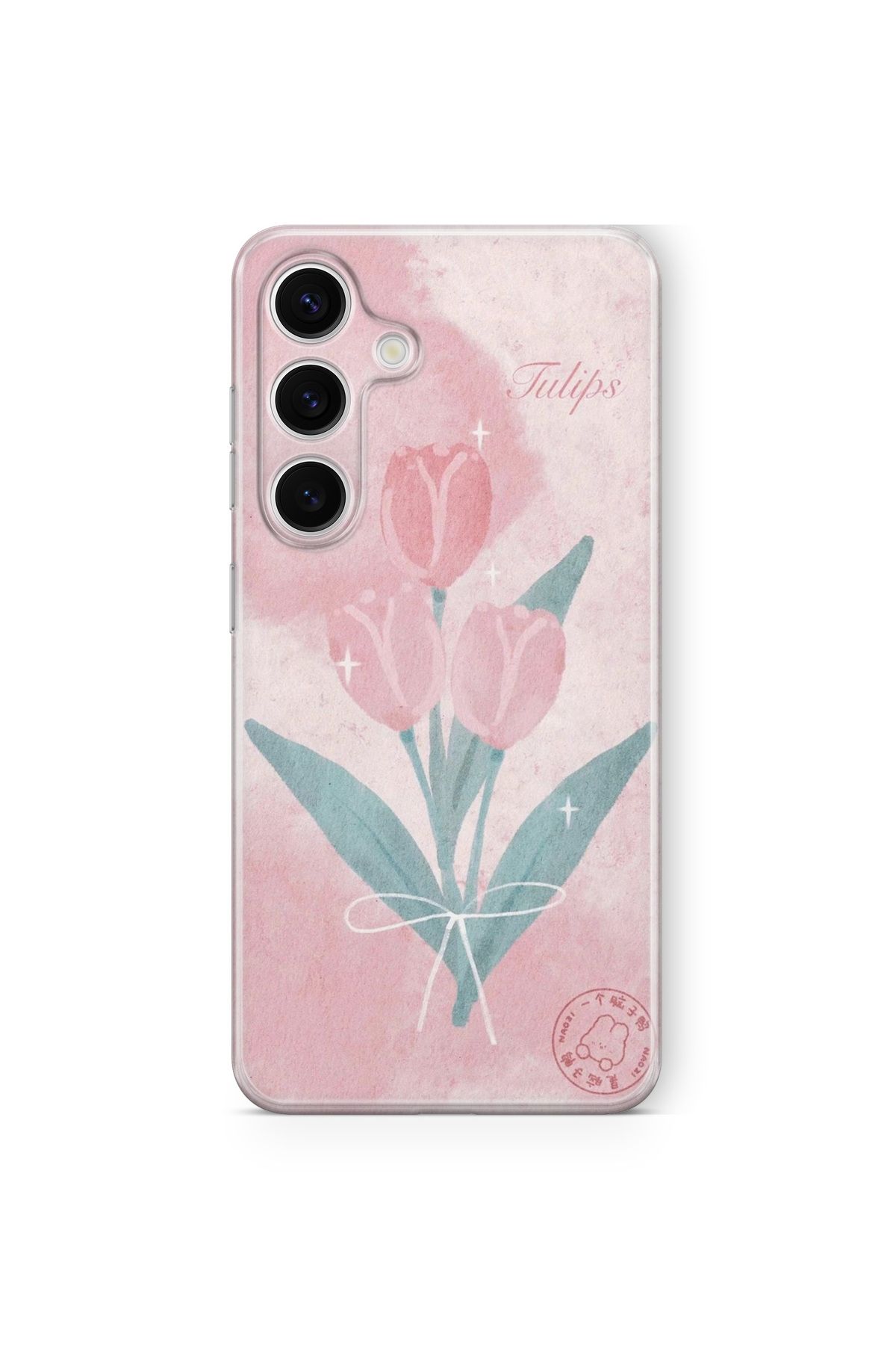 Space Star Samsung Galaxy S24 Uyumlu Pembe Laleler Tasarım Baskılı Şeffaf Kılıf