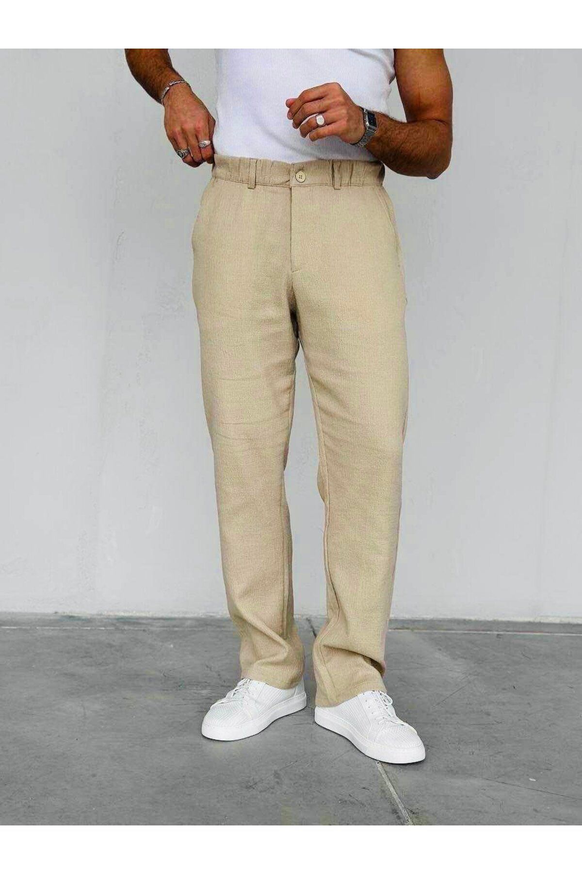 MODA KETEN BAGGY PANTOLON BEJ