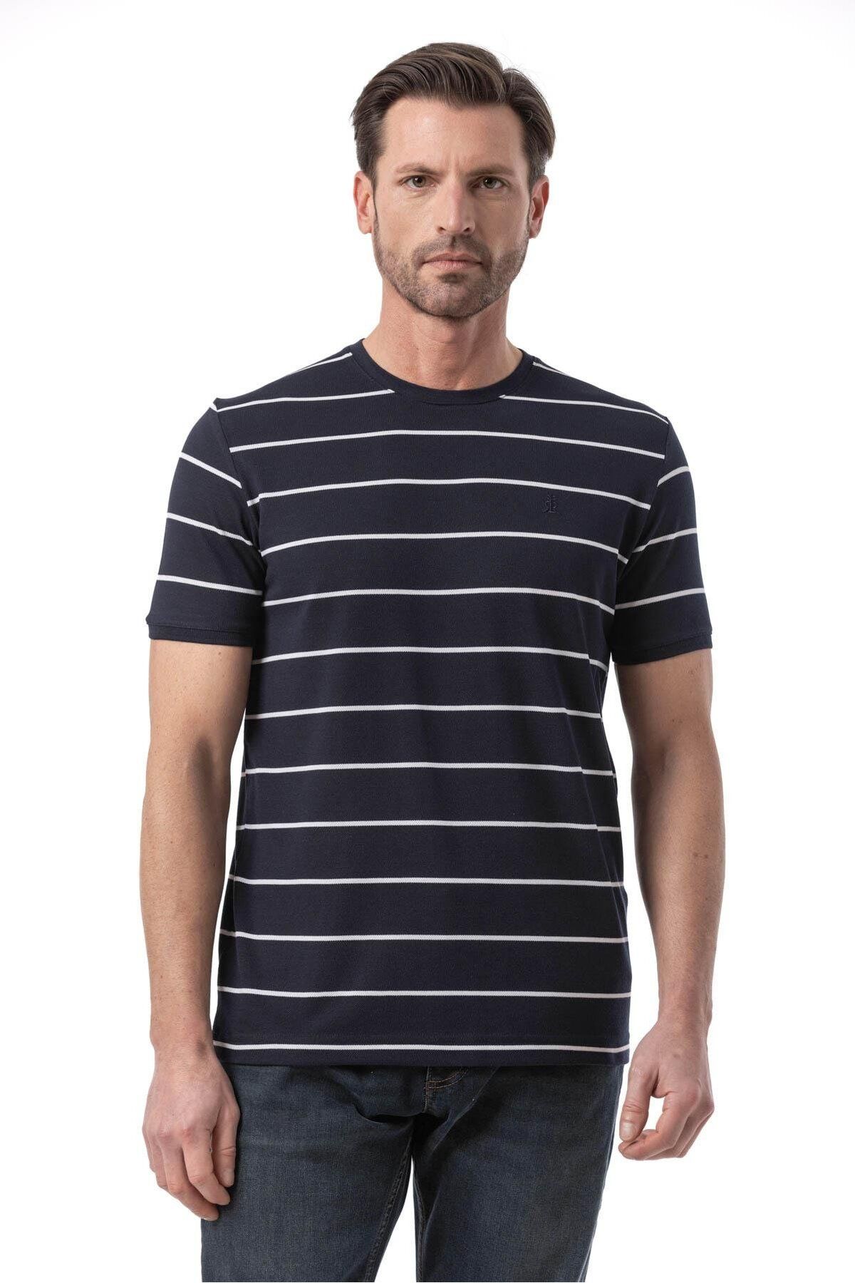 rugatchi Yatay Çizgili Bisiklet Yaka T-Shirt