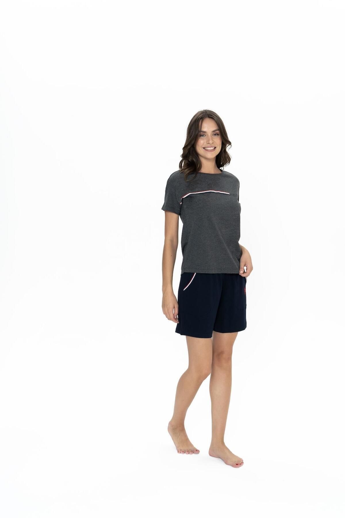 U.S. Polo Assn. Us Polo Kadın Cepli Şort T-shirt Takım, Bisiklet Yaka, Kısakol