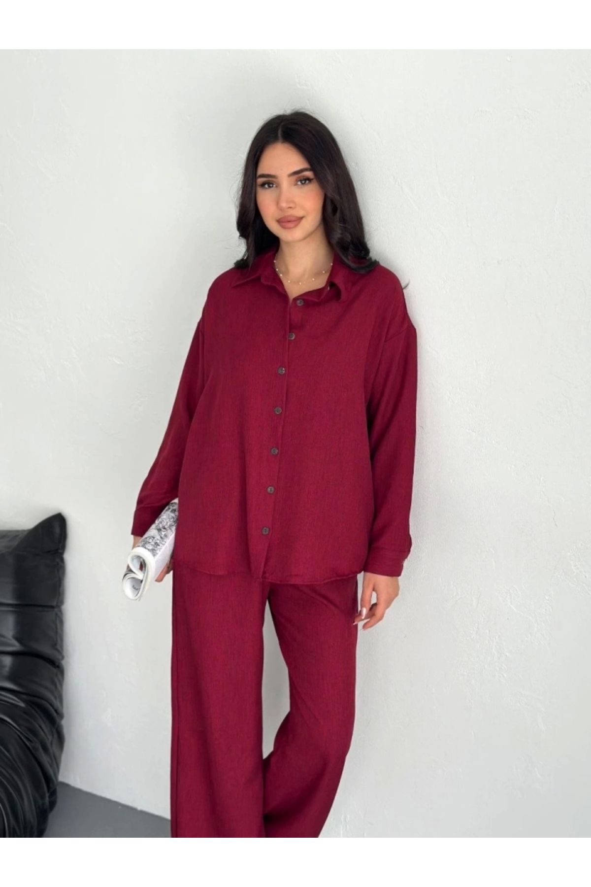 nedo7 Gömlek Pantolon Ikili Takım - Bordo