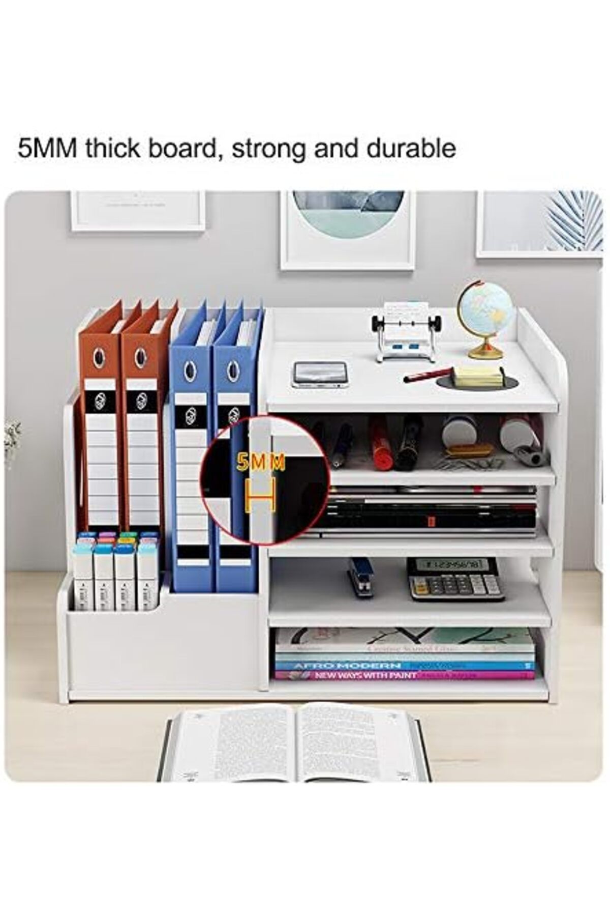 Generic-White Desktop Organizer Rack – Multipurpose File Tray Storage Shelf for Home, Office, School Use 4