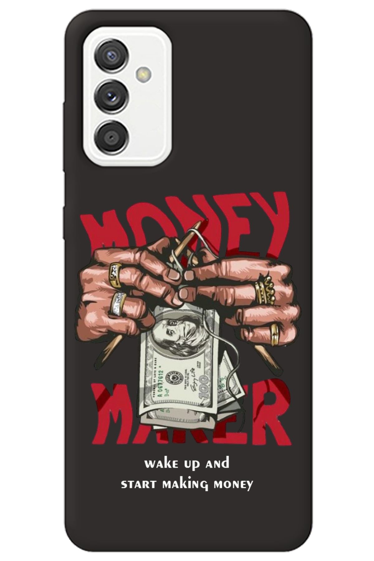 WANNA PROTECT Samsung Galaxy A15 Siyah İçi Kadife Make Money Desenli Silikon Telefon Kılıfı