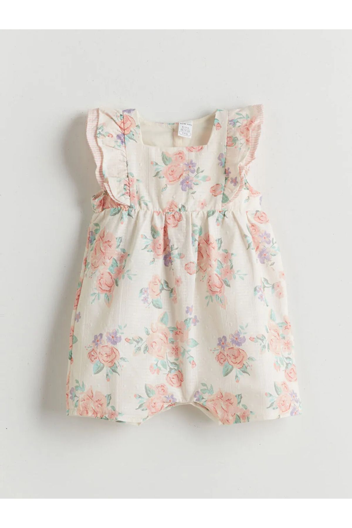 LC Waikiki LCW baby Bej Kare Yaka Çiçekli Kız Bebek Tulum