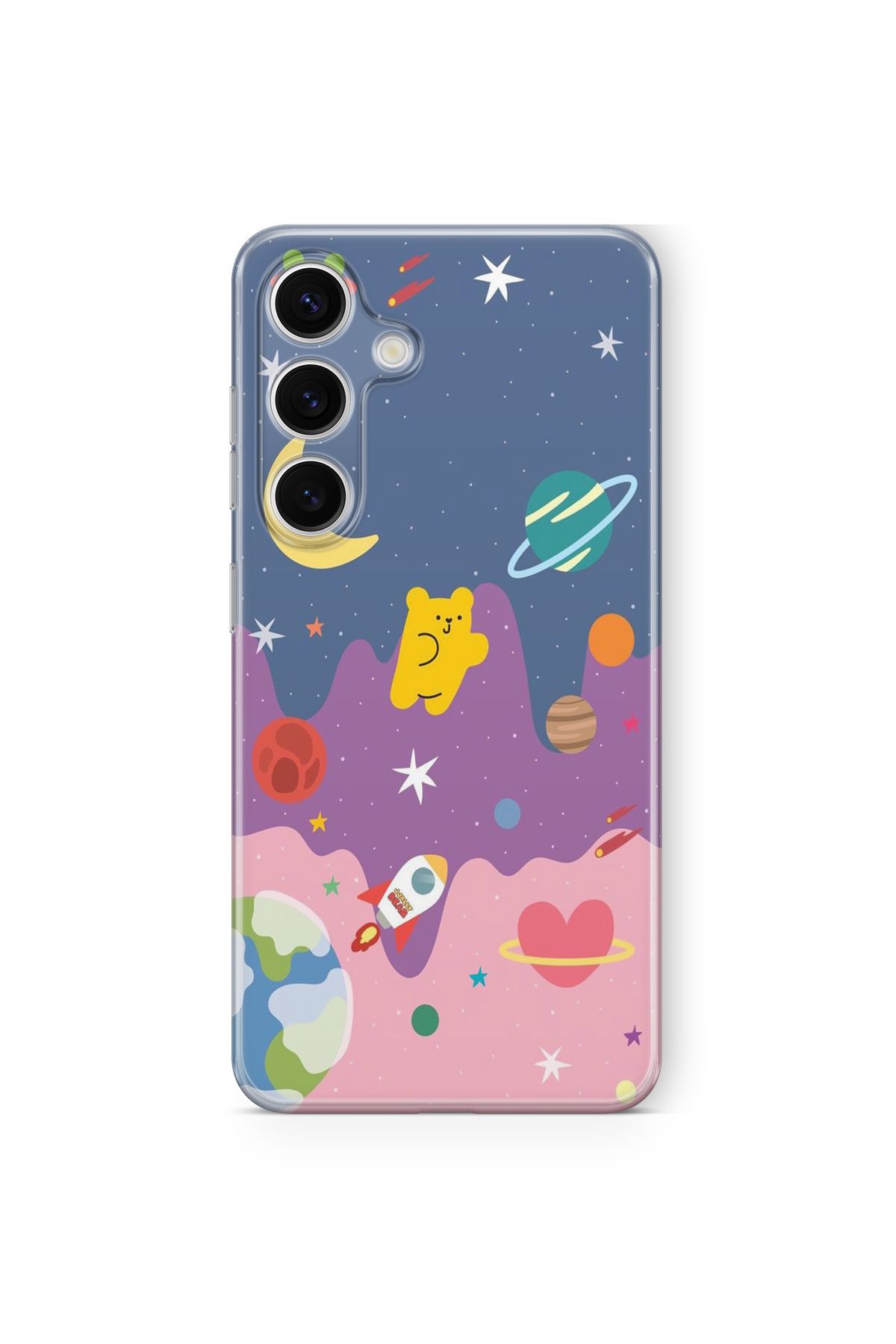 Space Star Samsung Galaxy A14 Uyumlu Uzaydaki Ayıcık Tasarım Baskılı Şeffaf Kılıf