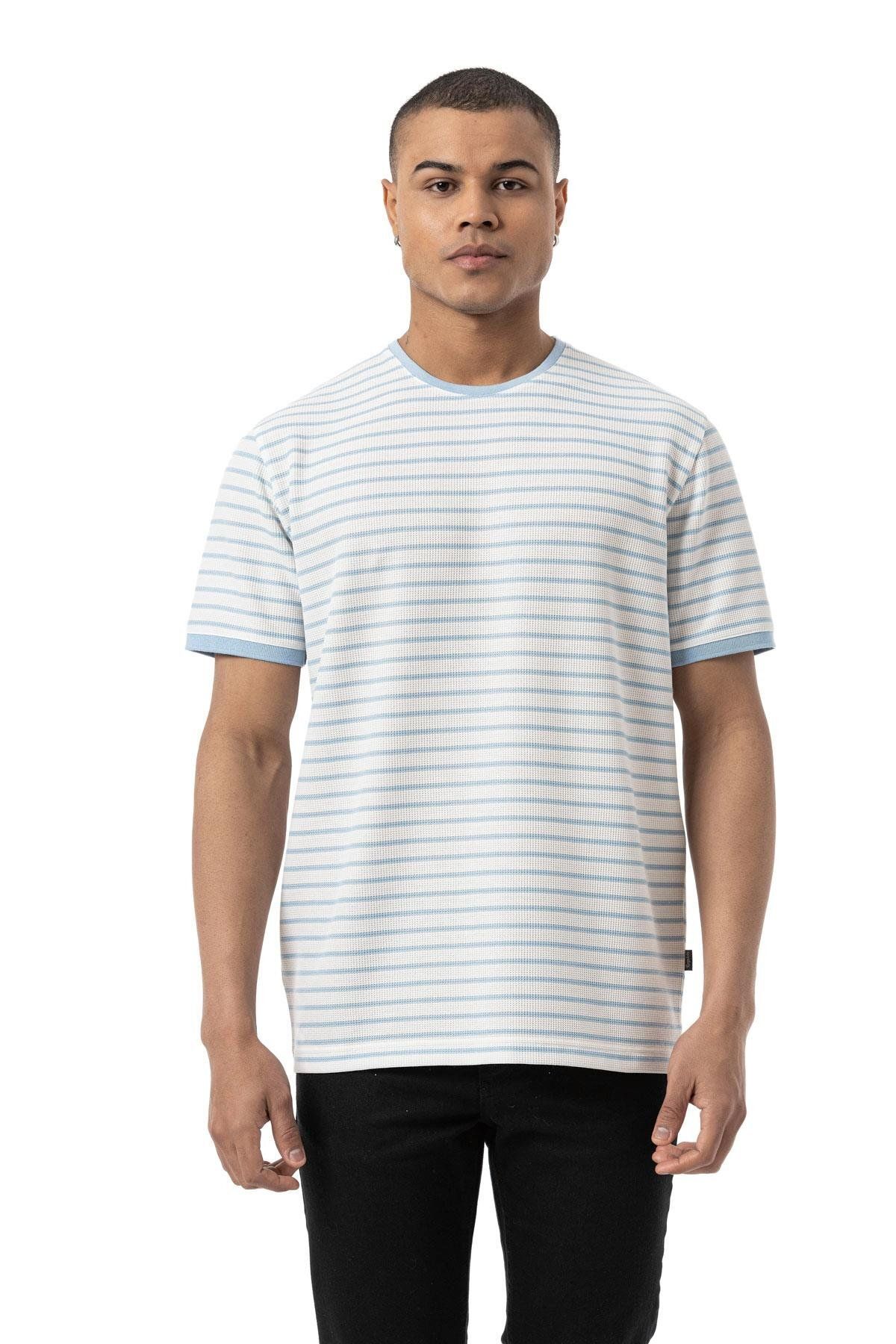 rugatchi Yatay Çizgili Waffle Bisiklet Yaka T-Shirt