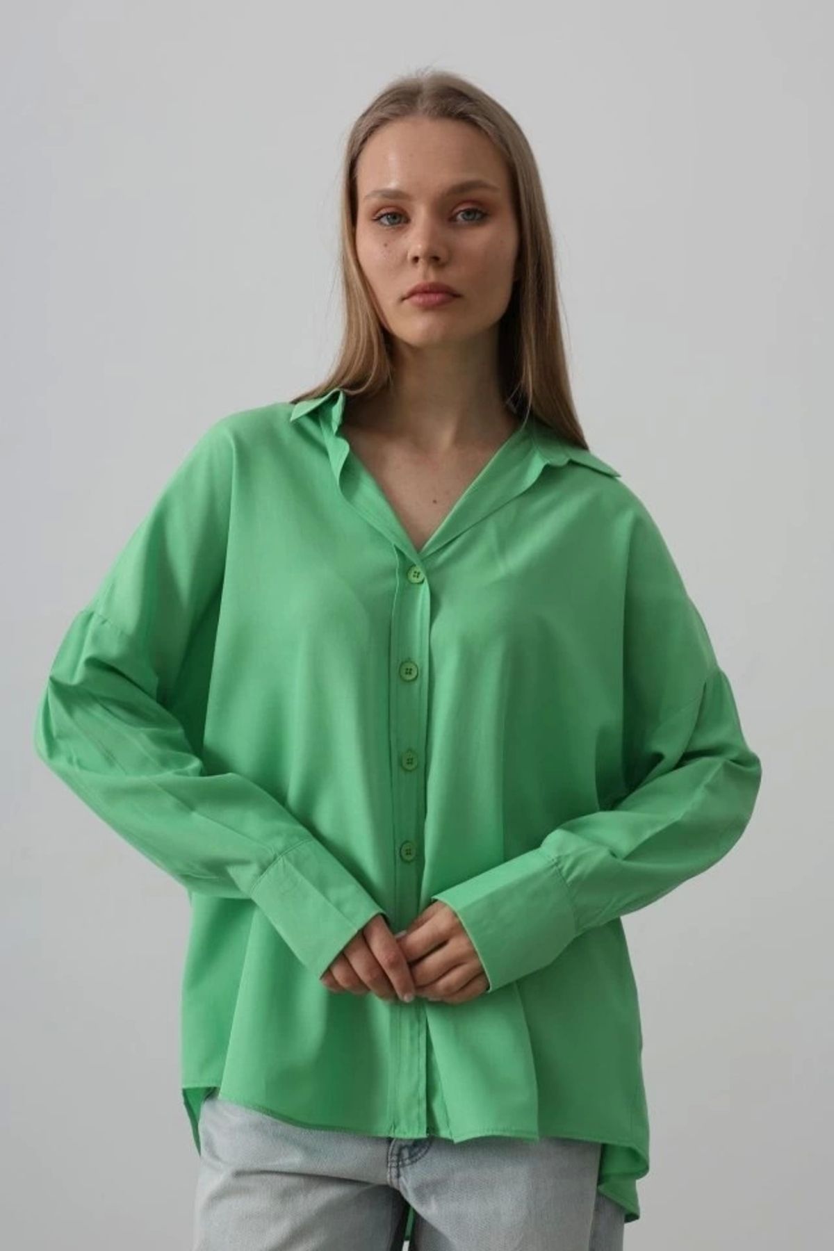 Butik Geniş Manşet Detaylı Gömlek - A.Yeşil
