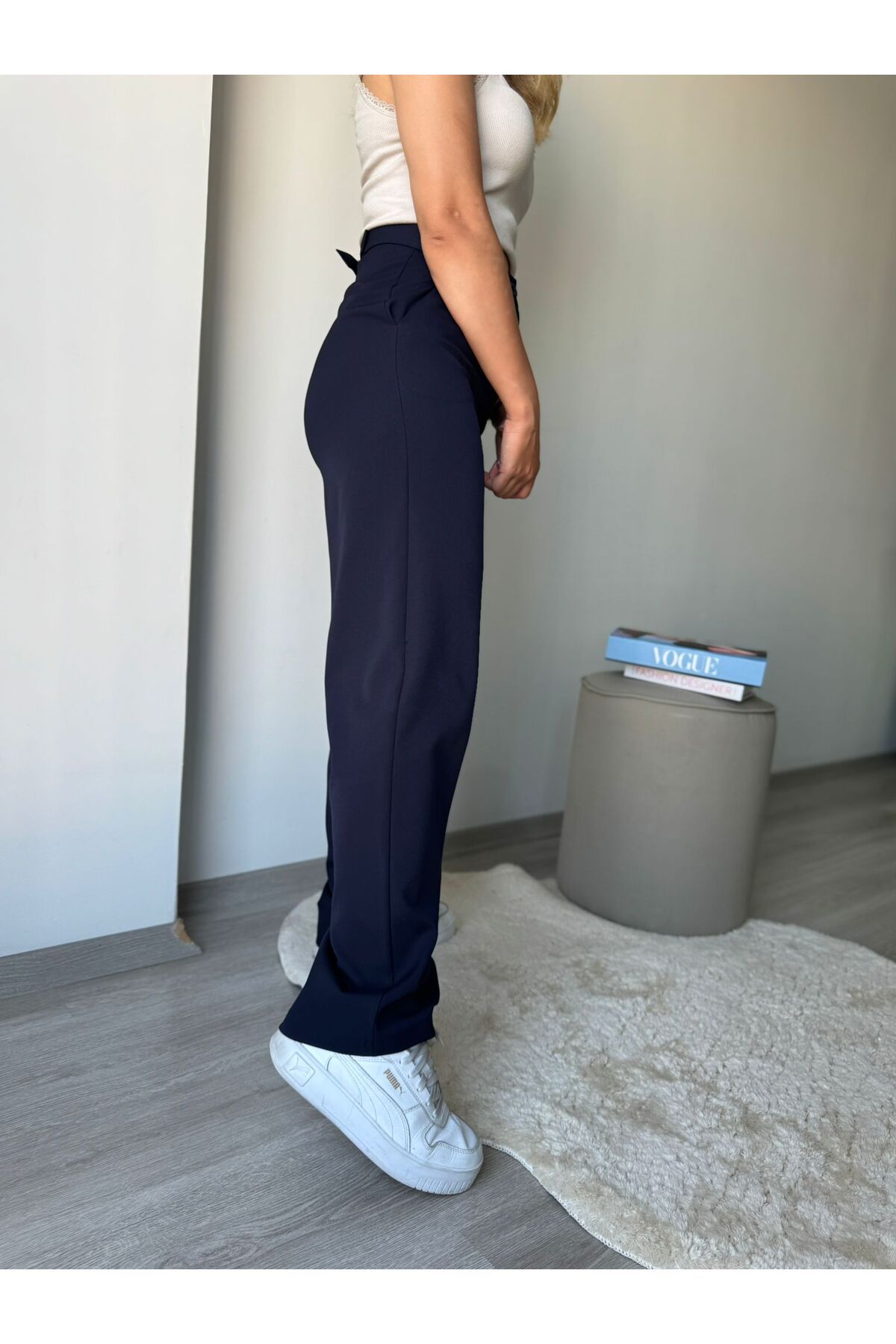 Shield Life Laci Kumas Baggy Tokalı Kadın Pantolon Süper Yüksek Bel Siyah Pantolon Şıklığın anahtarı Tokalı Mavi