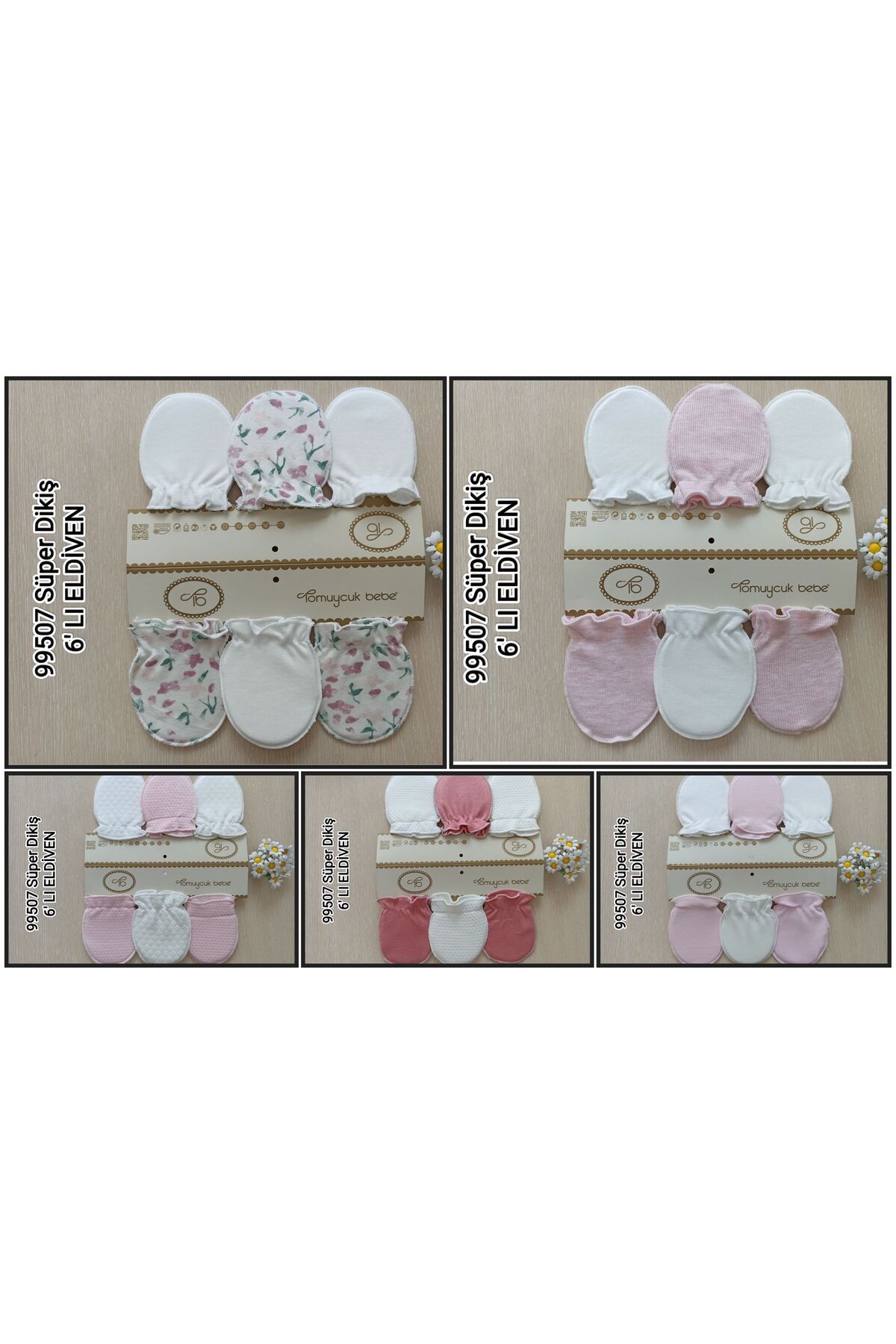Bebella 6 Çift Kız / Erkek Bebek Eldiveni %100 Pamuklu Bebeklere Özel Eldiven Yenidoğan Hediyelik fotoğrafı 7 (önizleme)