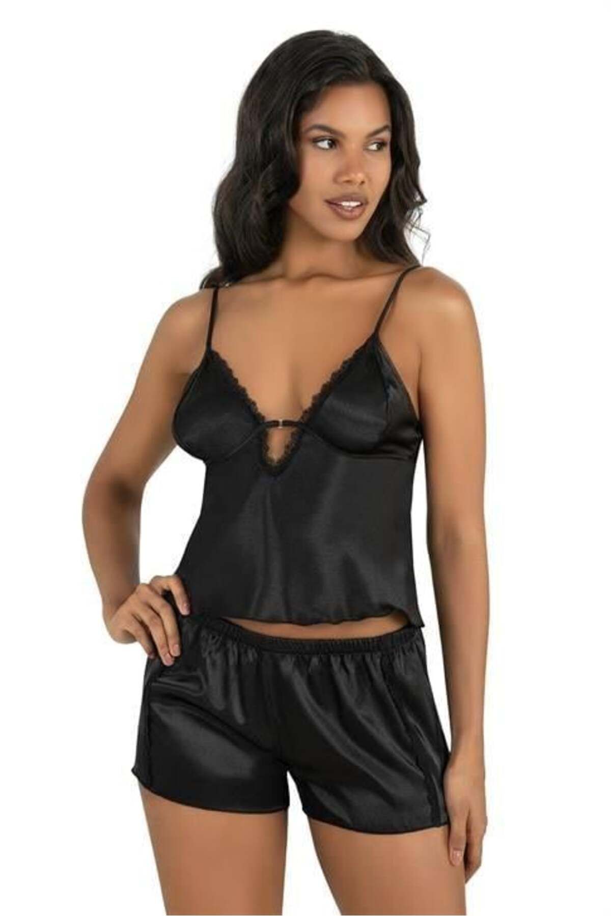 Shop58 Siyah Saten Şort Takımı 9207