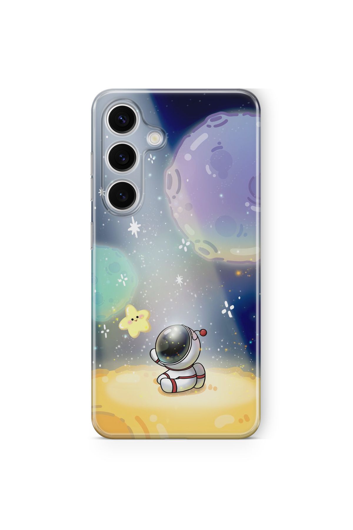 Space Star Samsung Galaxy A04s Uyumlu Astronot Tasarım Baskılı Şeffaf Kılıf
