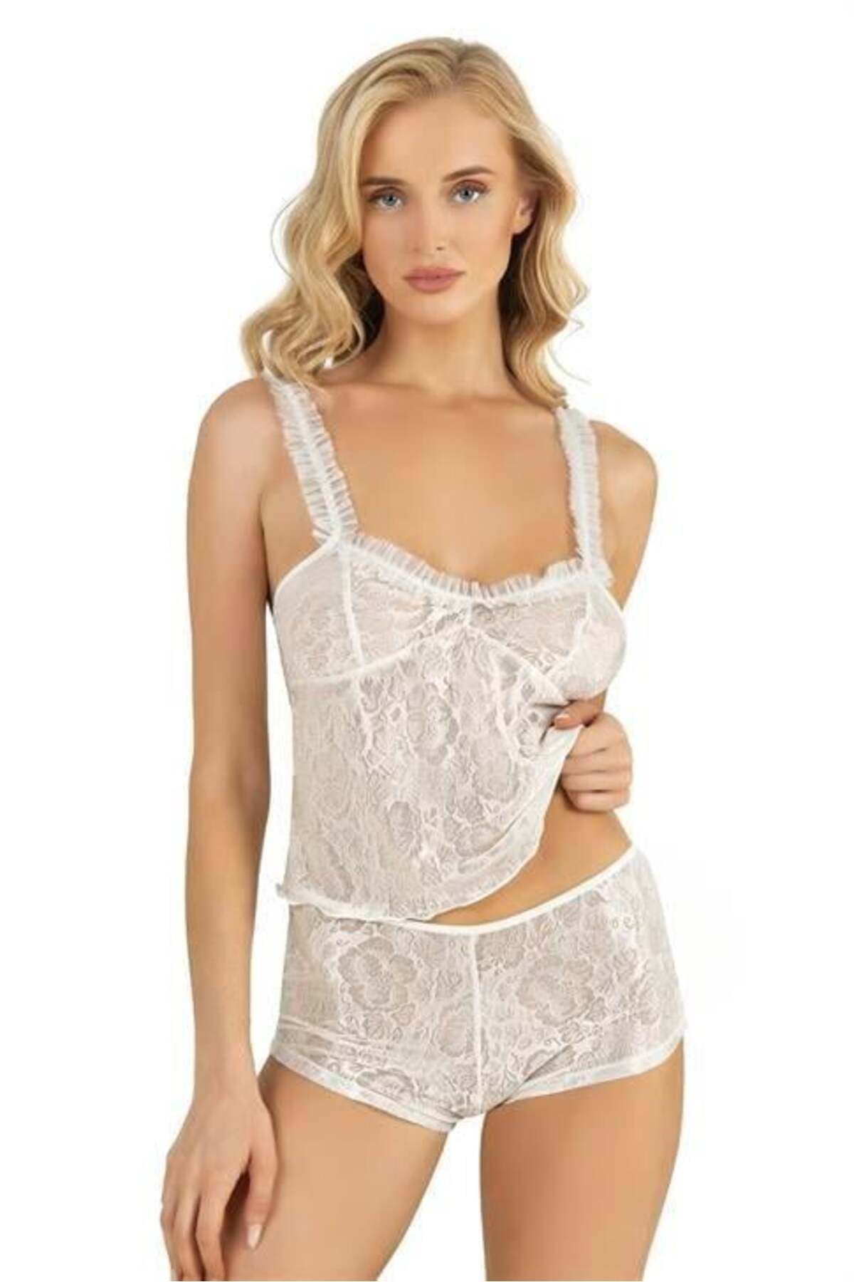 Shop58 Ekru Saten Şort Takımı 9221