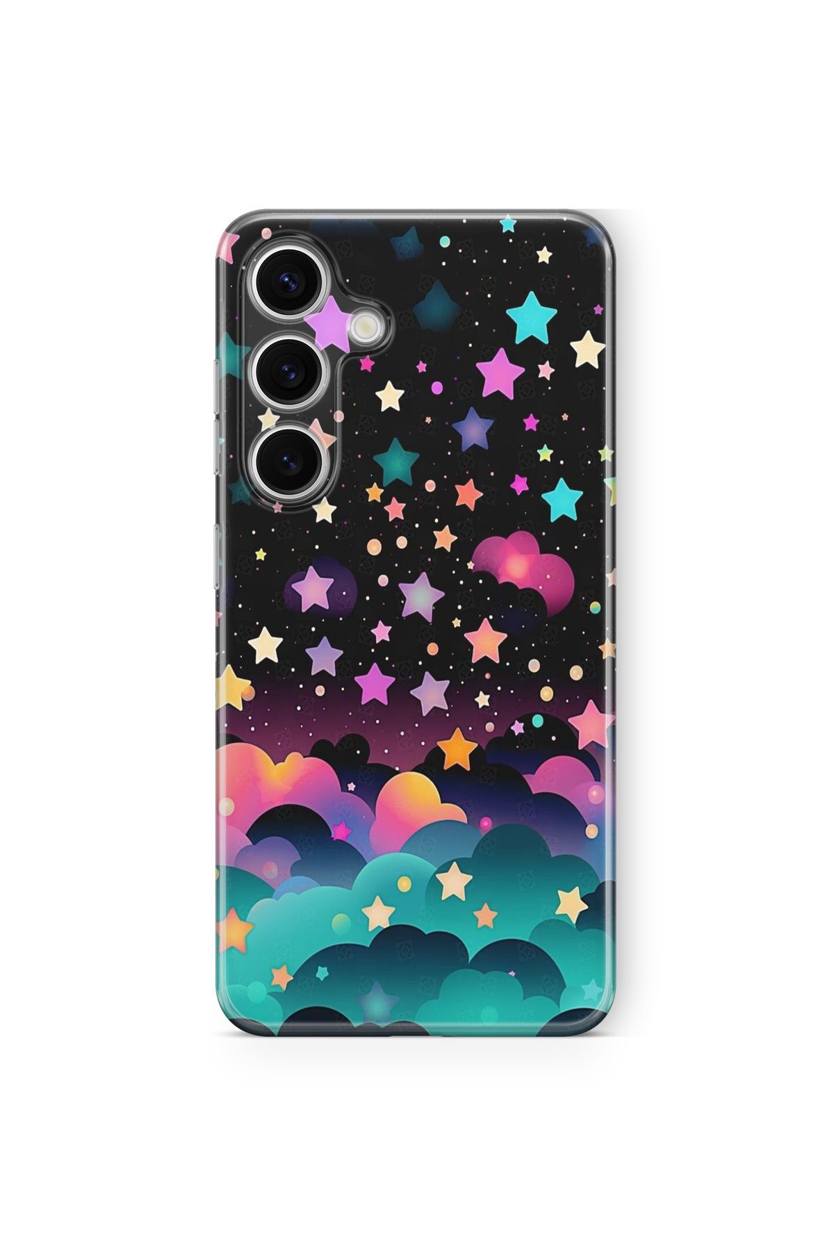 Space Star Samsung Galaxy A04s Uyumlu Renkli Yıldızlar Tasarım Baskılı Şeffaf Kılıf