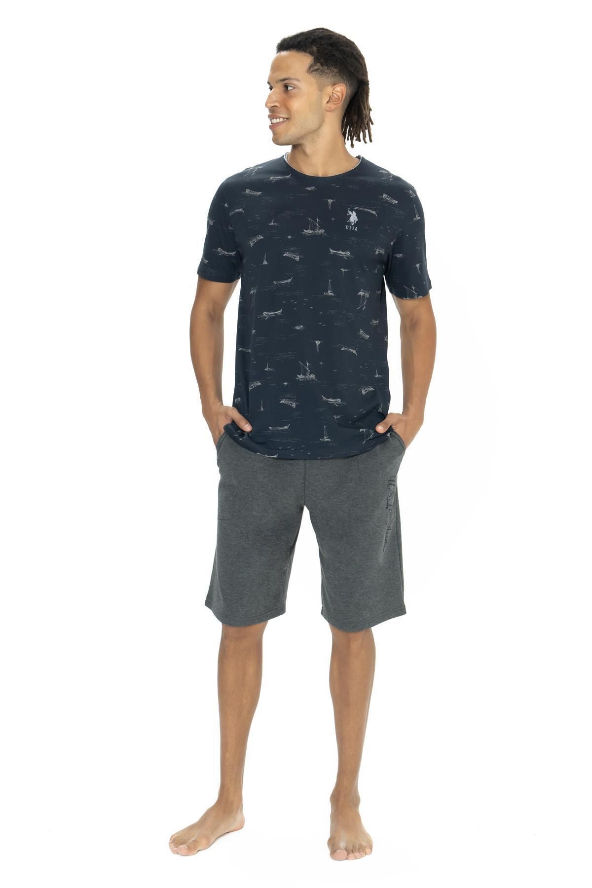 U.S. Polo Assn. U.S. Polo Erkek Baskılı T-shirt, Yazılı ve Cepli Şort Takım