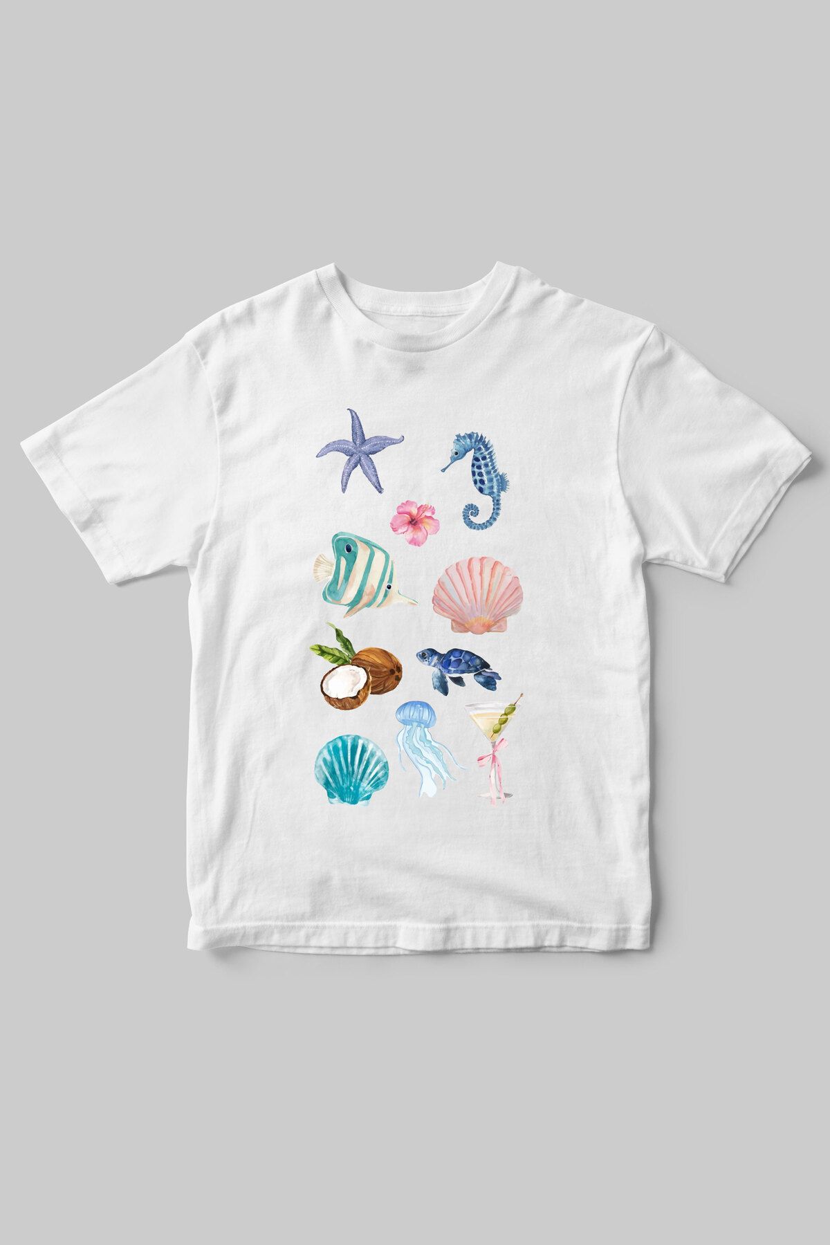 beloved.co deniz canlıları ve yaz temalı baskılı t-shirt