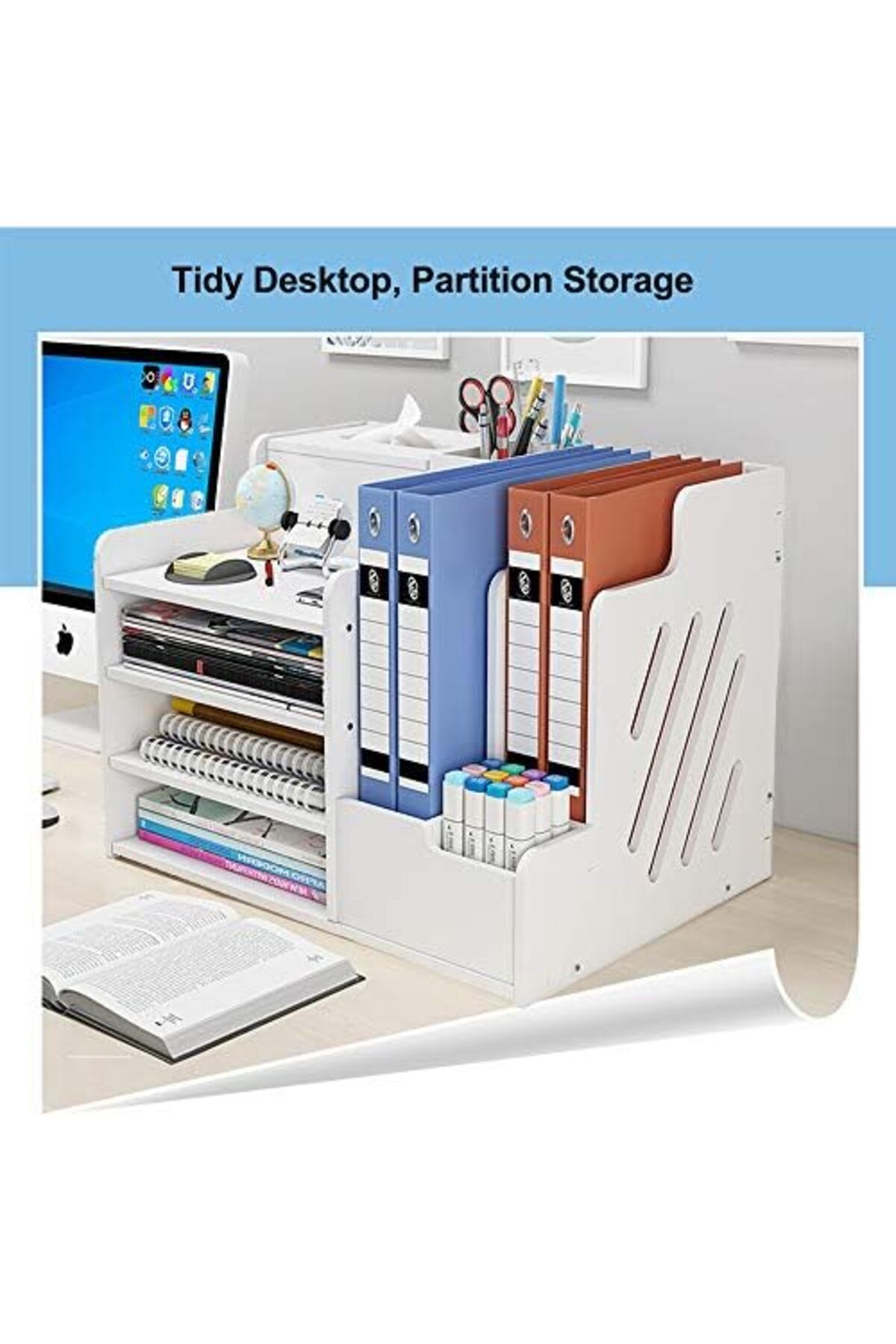 Generic-White Desktop Organizer, Multipurpose File Tray Storage Shelf Rack for Office, Home, School Use 4