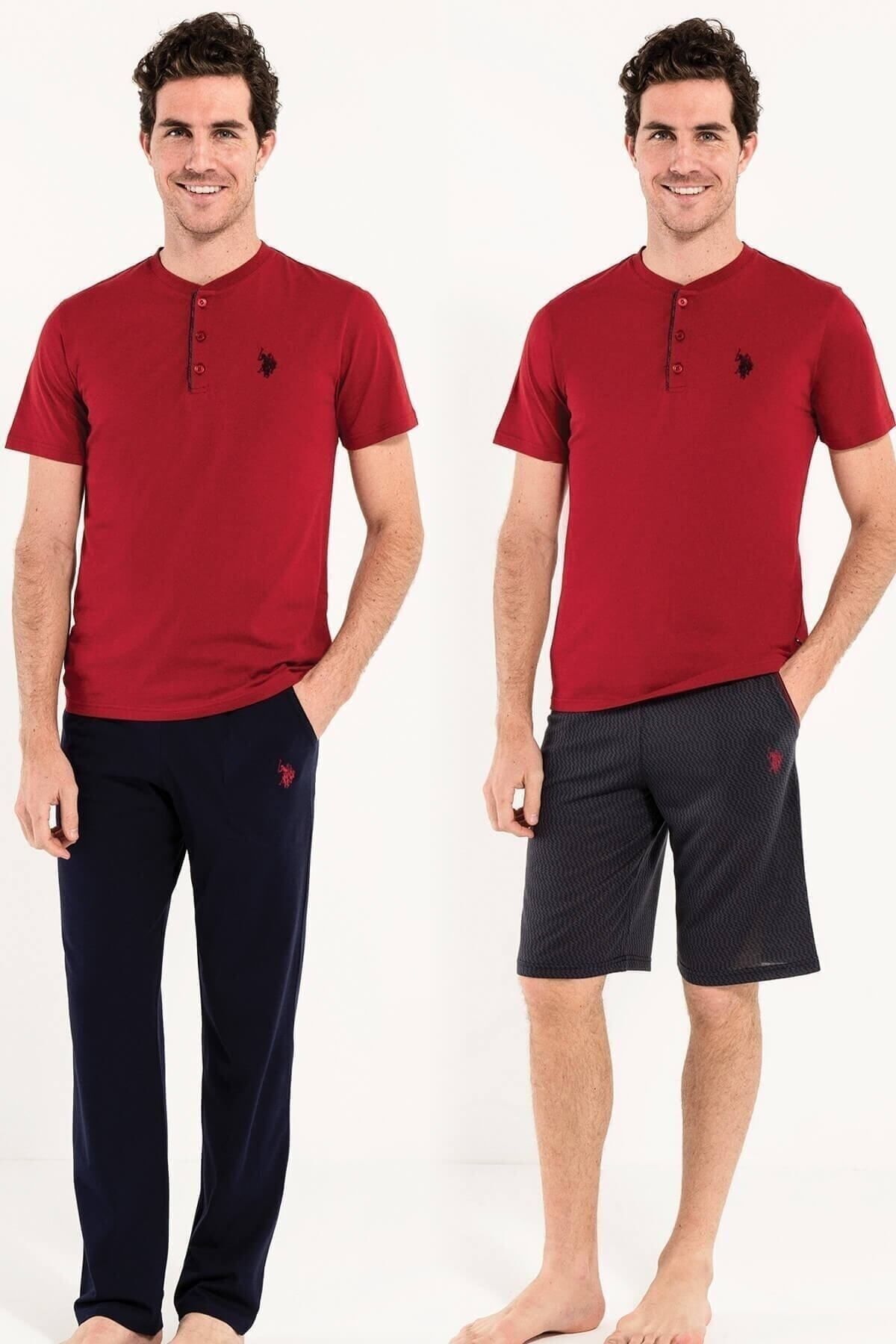 U.S. Polo Assn. Çeyizlik Özek Kutulu 3'lü Erkek Pijama Takım, %100 Pamuklu 3 Parça Erkek Pijama Takım
