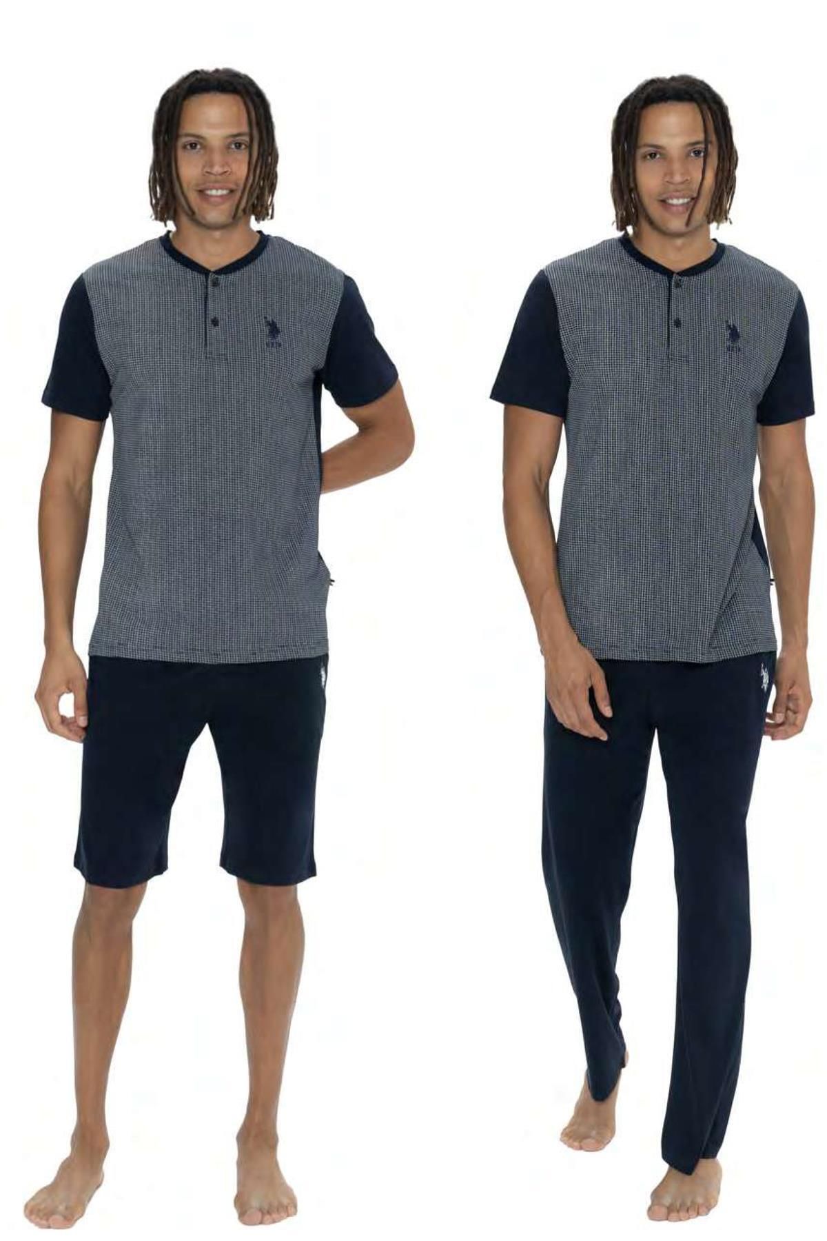 U.S. Polo Assn. U.S. Polo %100 Pamuk 3'lü Pijama Seti, Üst pijama, Alt Pijama, ve Şort Takım