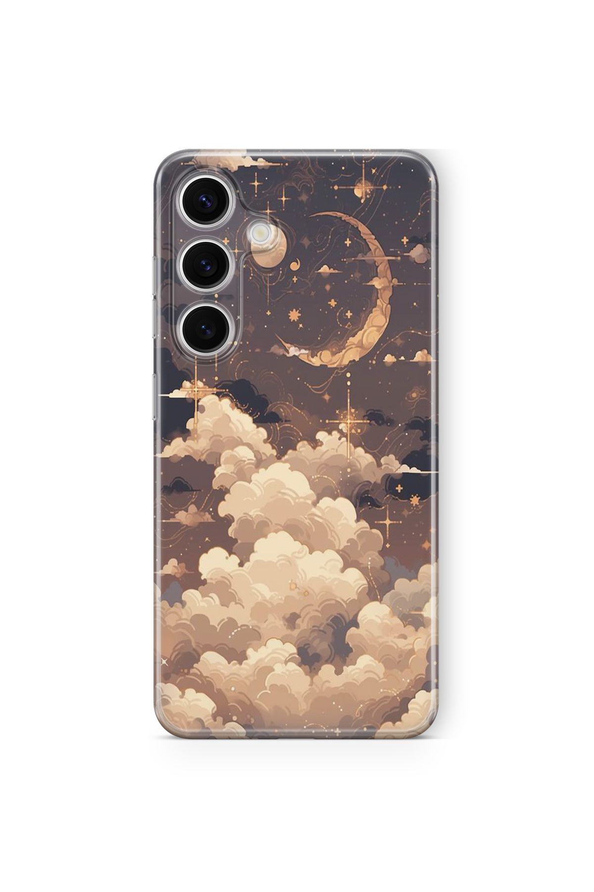 Space Star Samsung Galaxy A14 Uyumlu Bulutlu Gece Tasarım Baskılı Şeffaf Kılıf