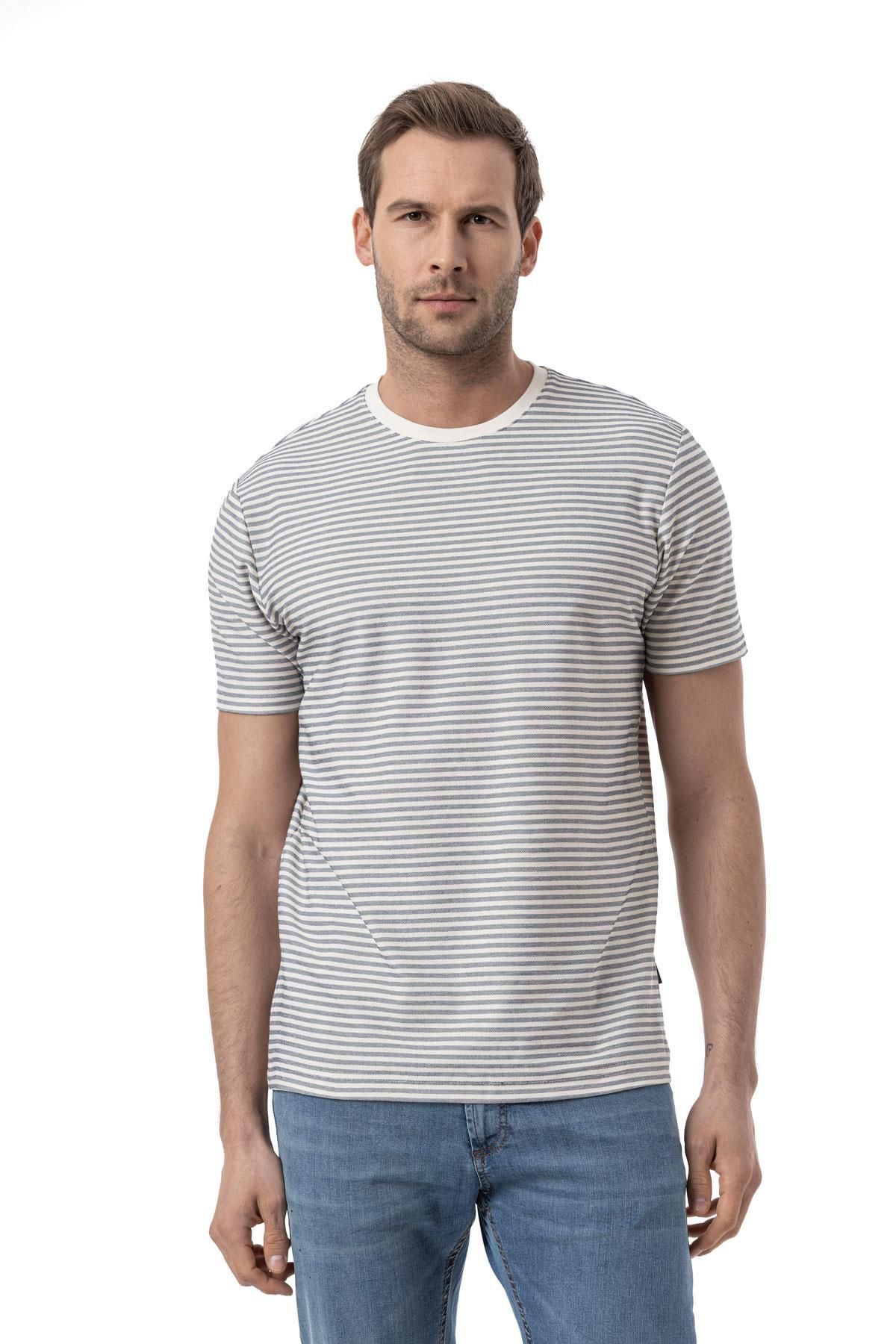 rugatchi Yatay Çizgili Bisiklet Yaka T-Shirt