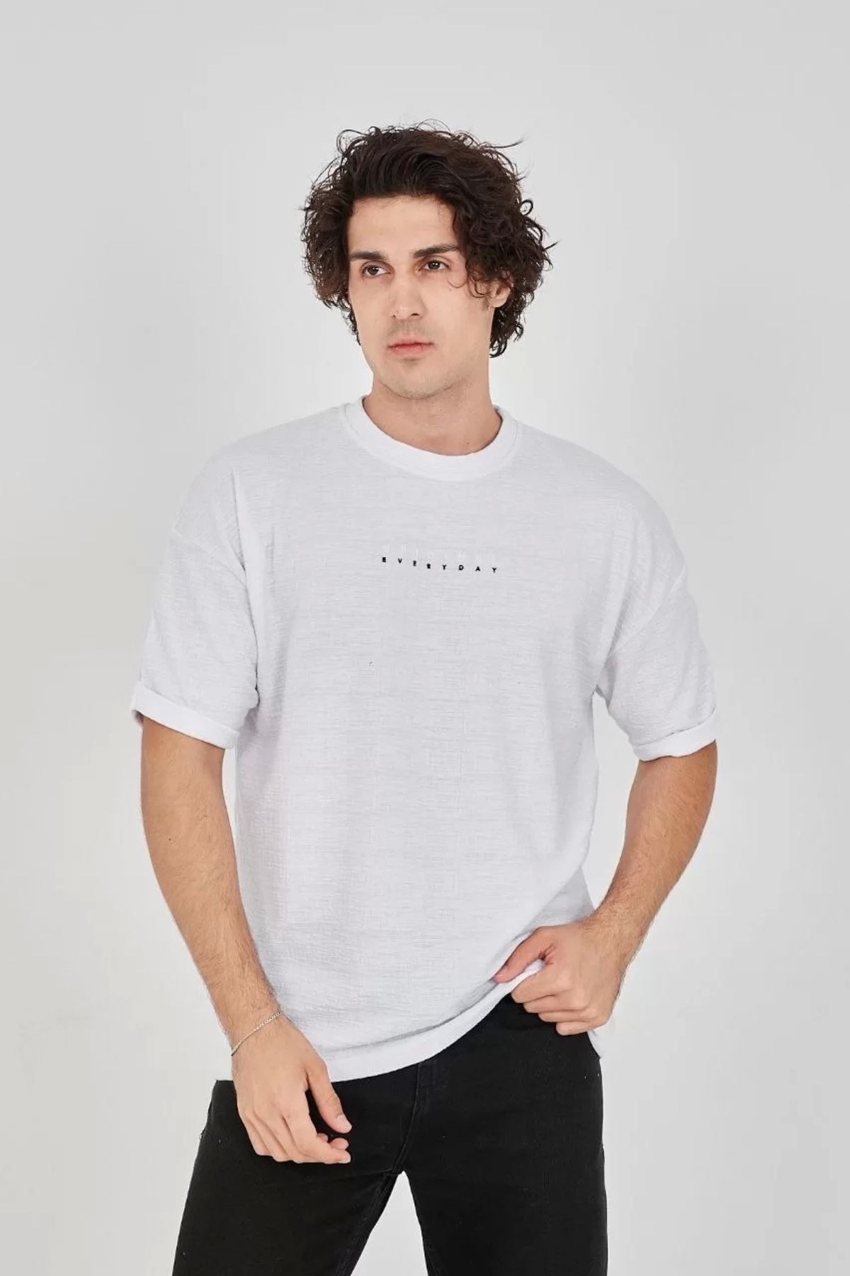 CVS Unisex Jakar Kumaş Rahat Kol T-Shirt - Beyaz