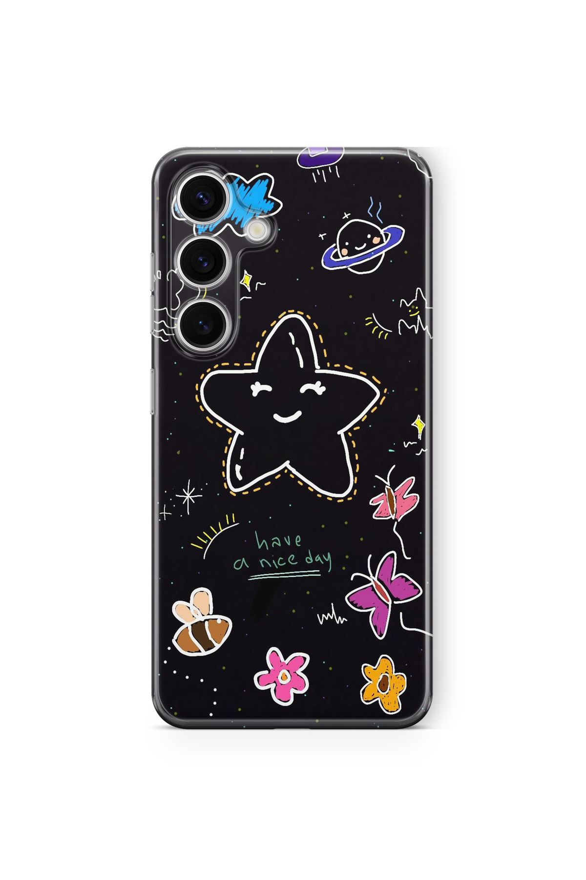 Space Star Samsung Galaxy S23 Uyumlu Yıldız Tasarım Baskılı Şeffaf Kılıf