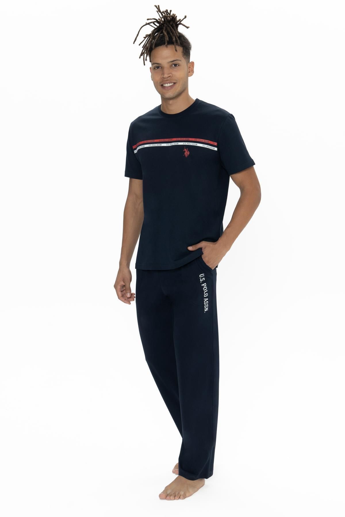 U.S. Polo Assn. U.S. Polo Erkek Düz Paça Cepli Pijama Takım, Bisiklet Yaka, Kısakollu Pijama Takım