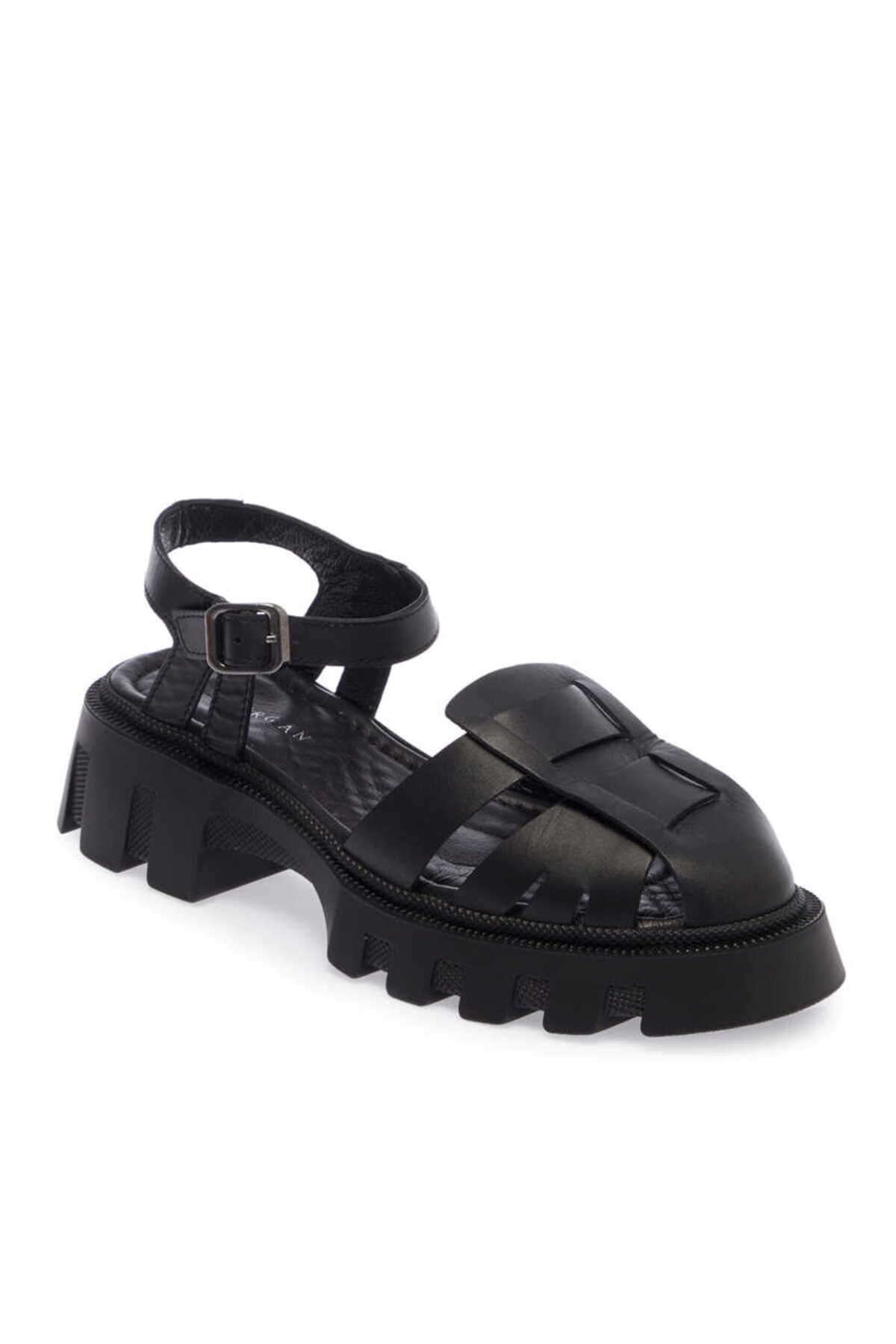 Tergan Siyah Hakiki Deri Kadın Sandalet - K24Y1SN67158-A23