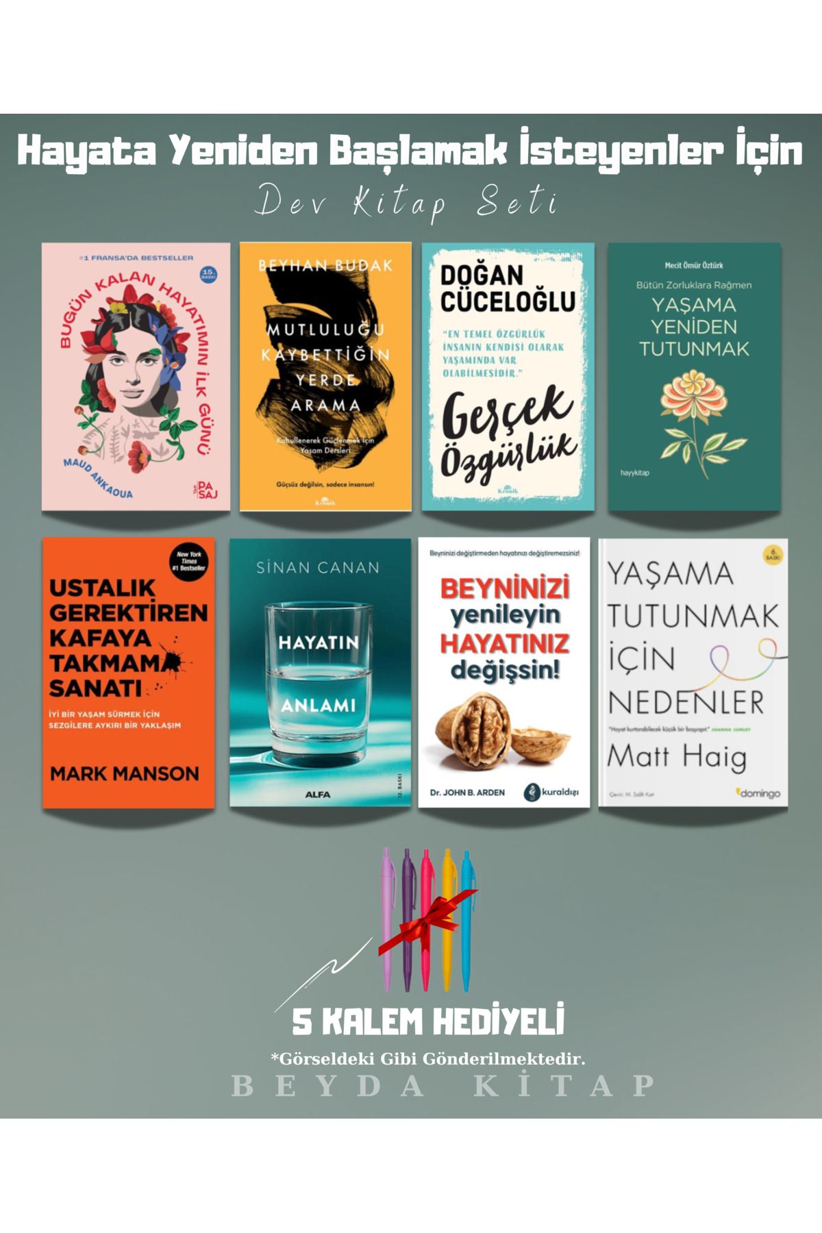 Yan Pasaj Yayınevi Hayata Yeniden Başlamak İsteyenlere Kitap Seti (8 Kitap) Bugün Kalan Hayatımın İlk Günü - Kalemli