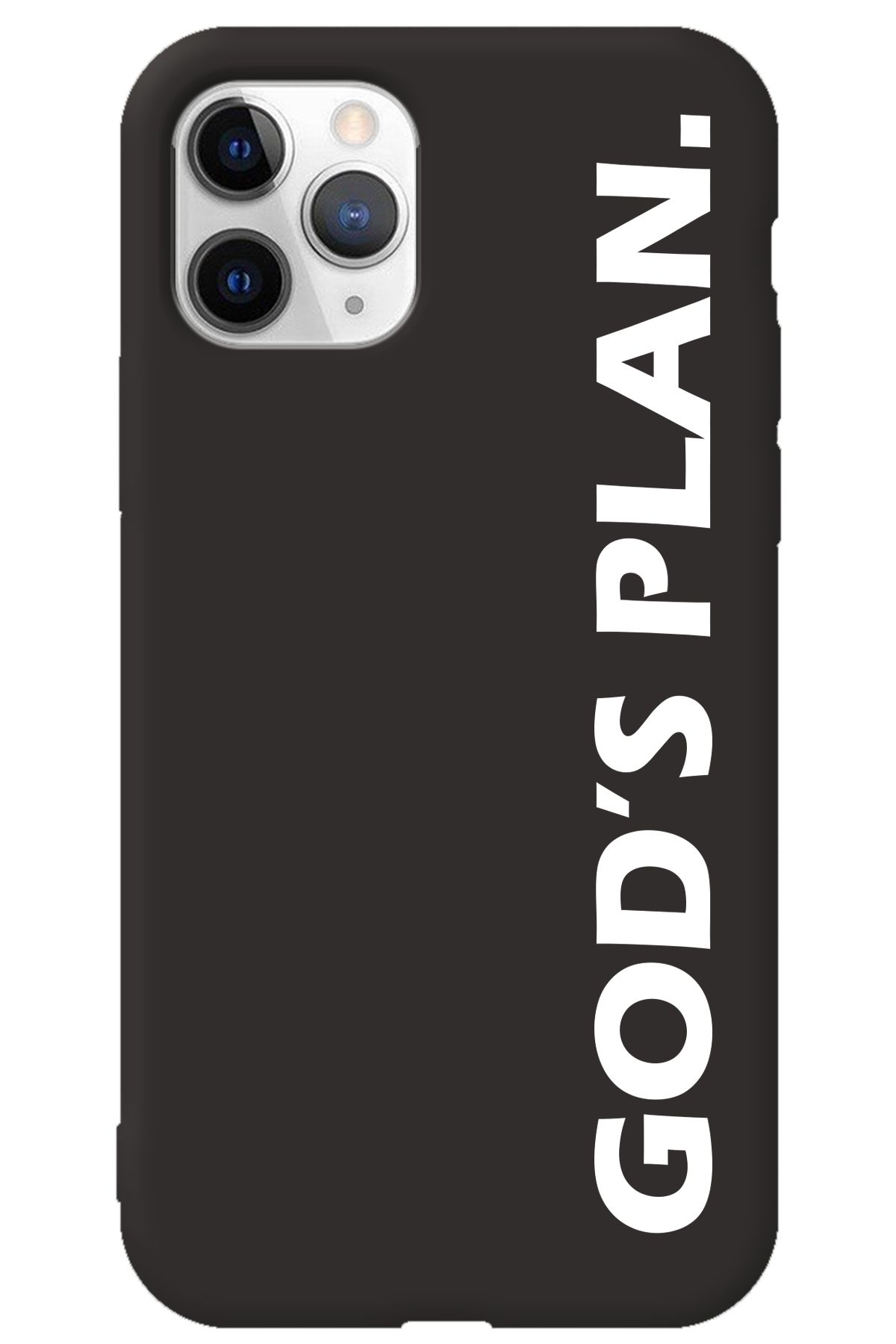 WANNA PROTECT iPhone 11 Pro Max Siyah İçi Kadife God's Plan Desenli Silikon Telefon Kılıfı