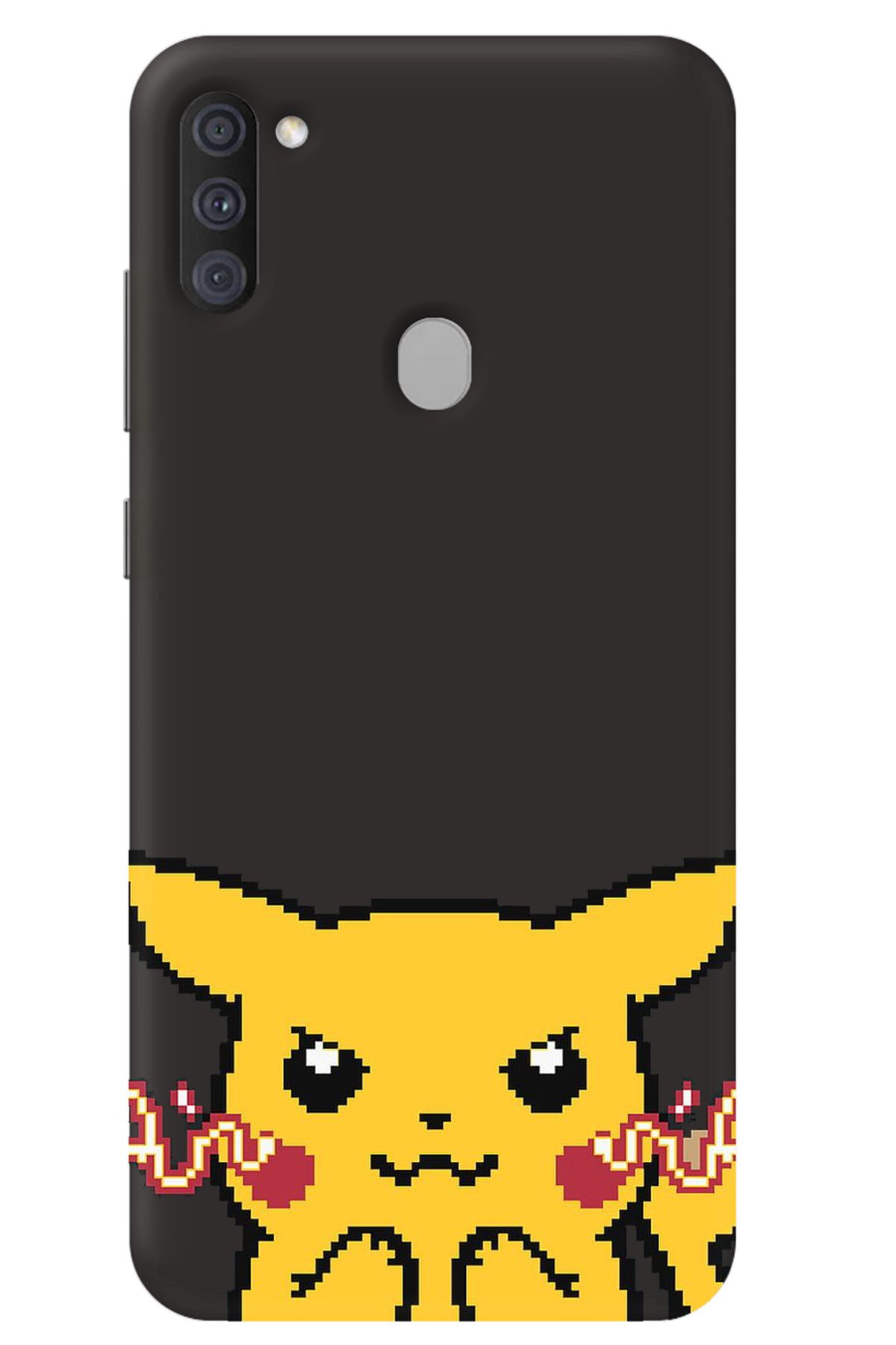 WANNA PROTECT Samsung M11 Siyah İçi Kadife Pika Pixel Desenli Silikon Telefon Kılıfı