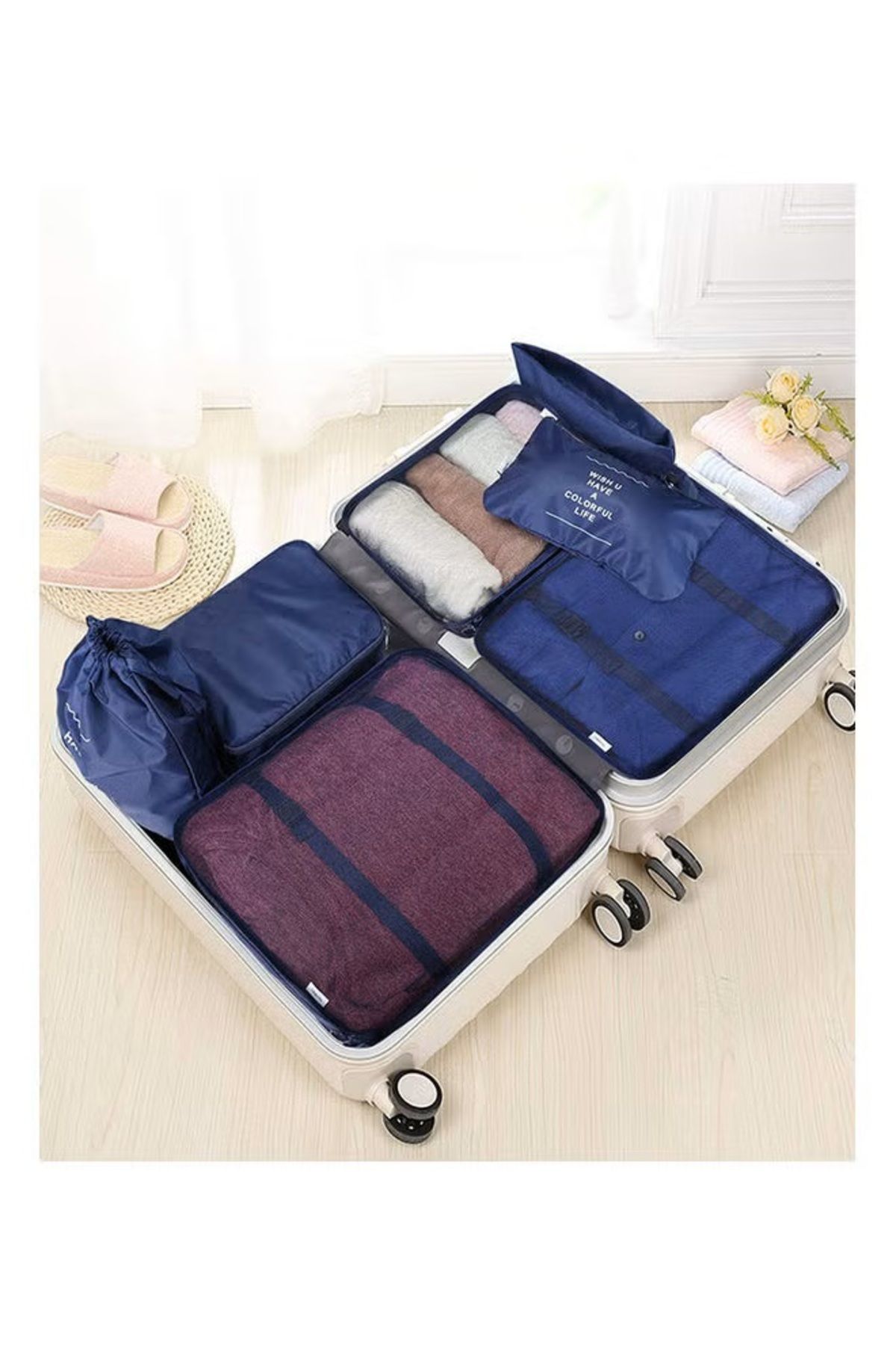 Generic-7-piece Storage Bag Net Visual Waterproof Polyester Fabric Cube Travel Suit 4