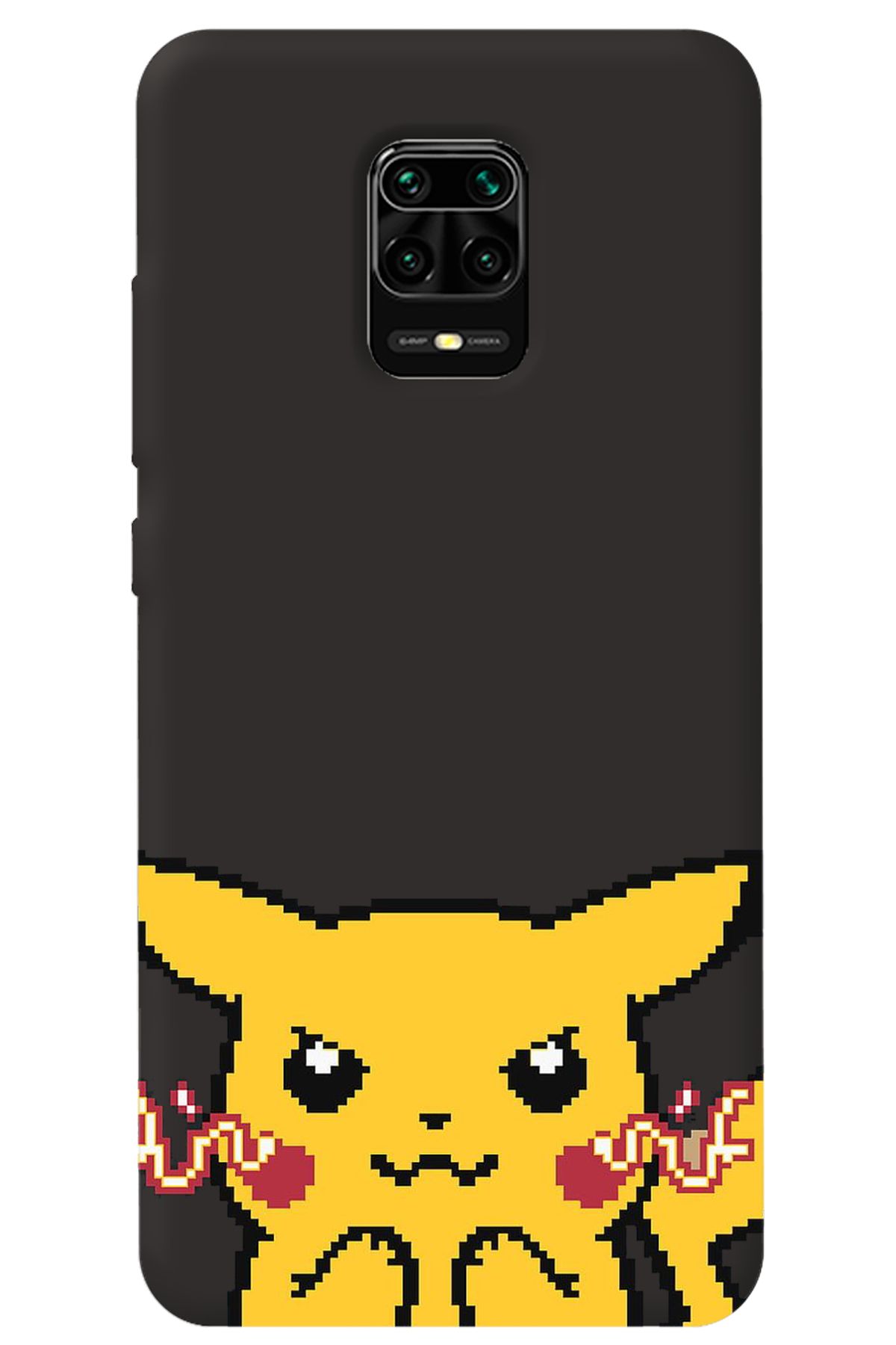 WANNA PROTECT Xiaomi Redmi Note 9S Siyah İçi Kadife Pika Pixel Desenli Silikon Telefon Kılıfı