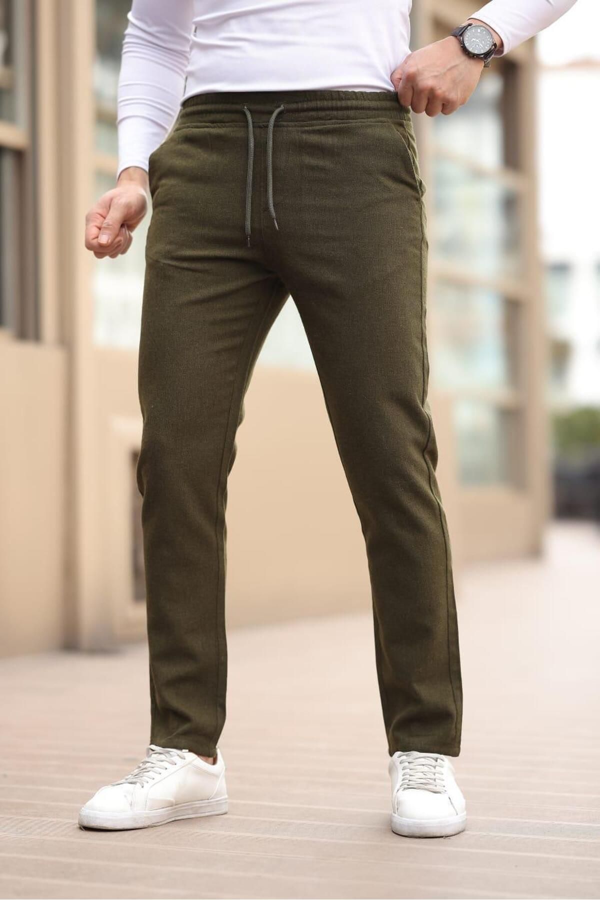 Afri Düğmesiz Düz Kumaş Haki Jogger Pantolon