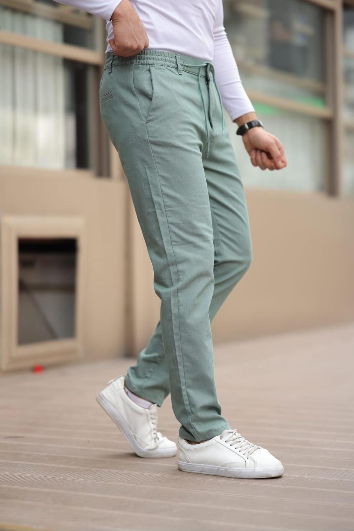 Afri Düğmeli Düz Kumaş Haki Jogger Pantolon