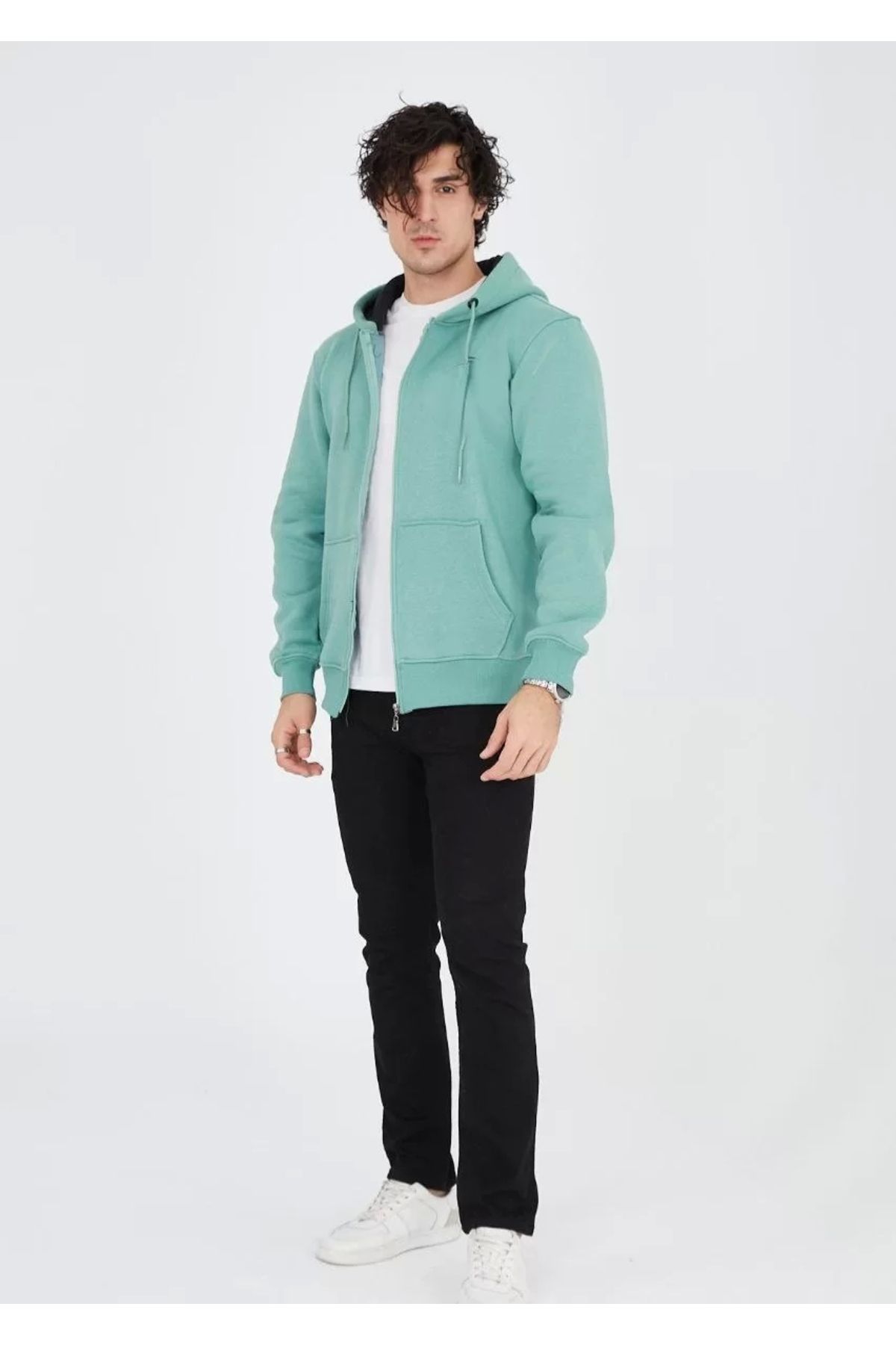 CVS Unisex Tam Fermuarlı Kapşonlu SweatShirt - Mint Yeşili
