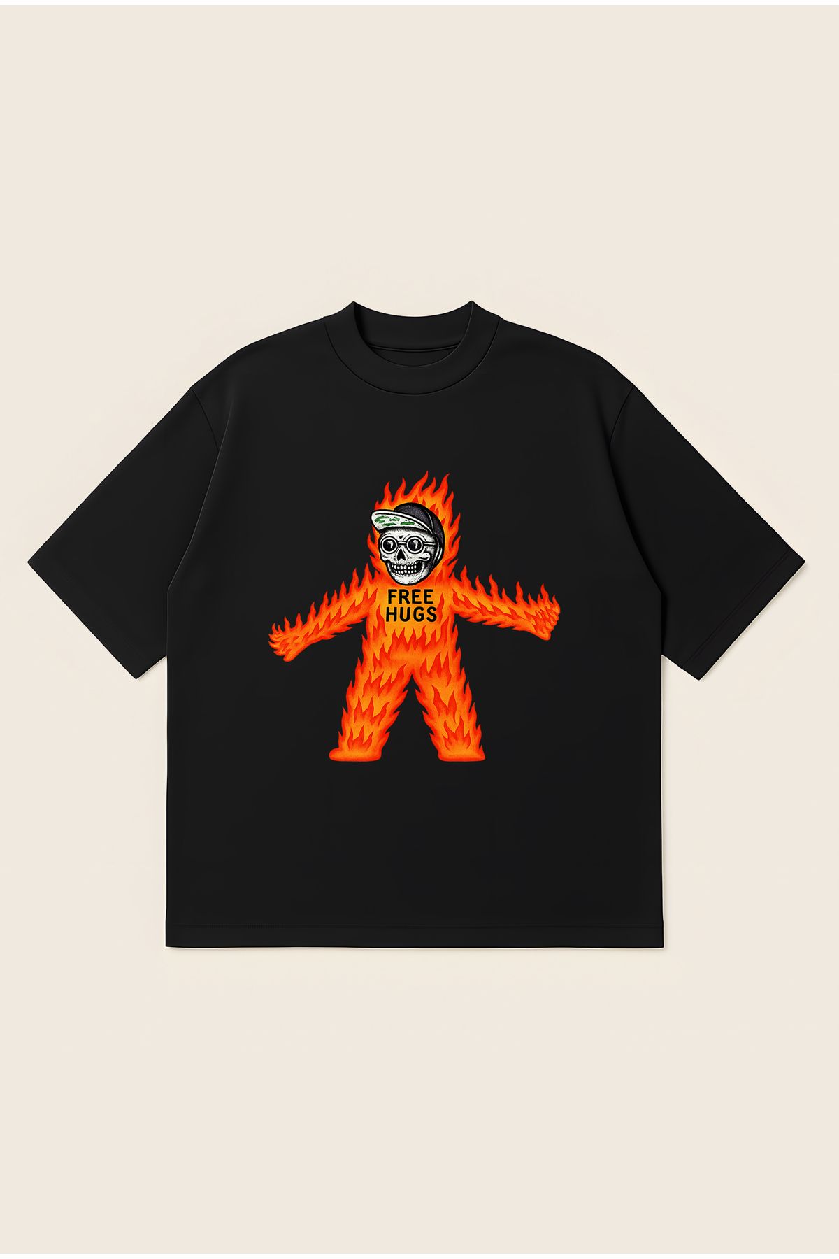 Moon Dancer Free Hug Unisex Oversize Baskılı Boxy Fit Kalın Kumaşlı T-shirt