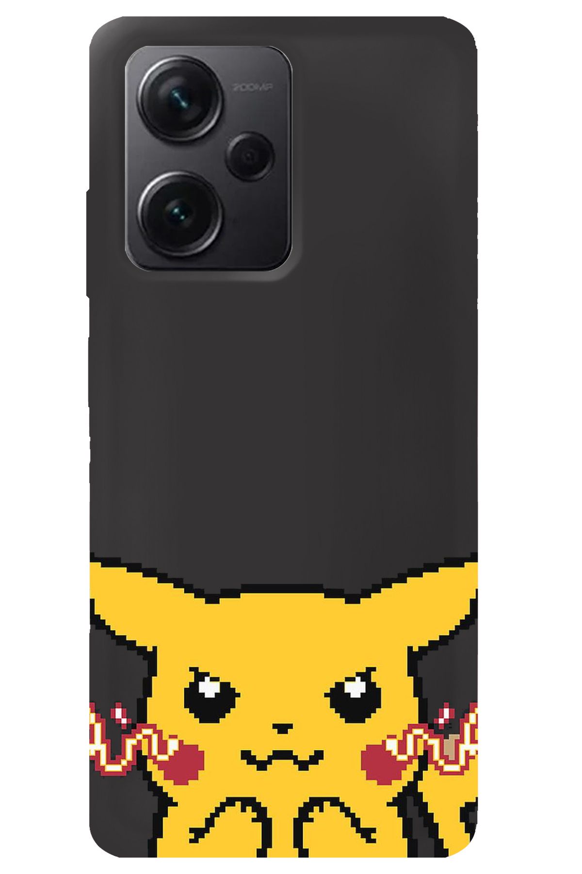 WANNA PROTECT Xiaomi Redmi Note 12 Siyah İçi Kadife Pika Pixel Desenli Silikon Telefon Kılıfı