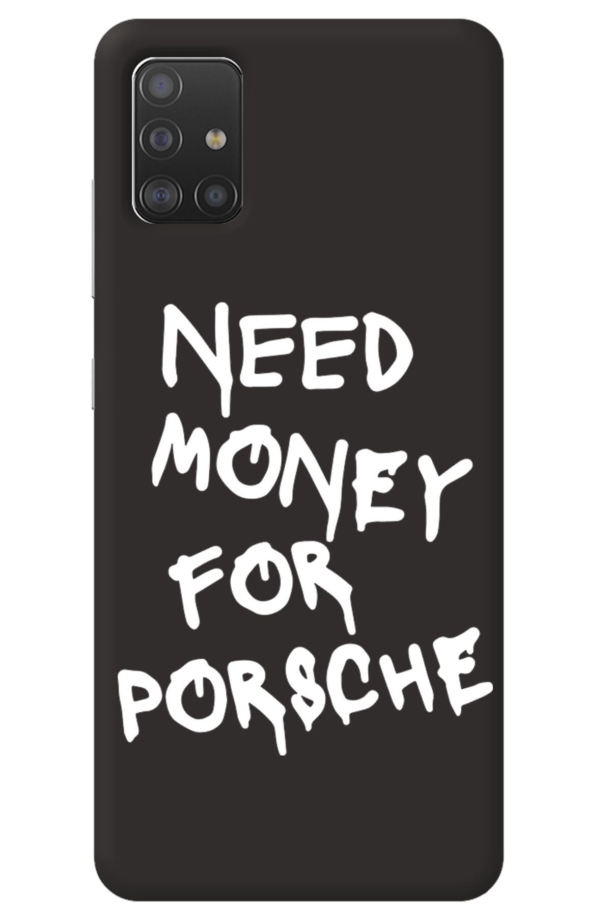 WANNA PROTECT Samsung A51 Siyah İçi Kadife Need Money Desenli Silikon Telefon Kılıfı