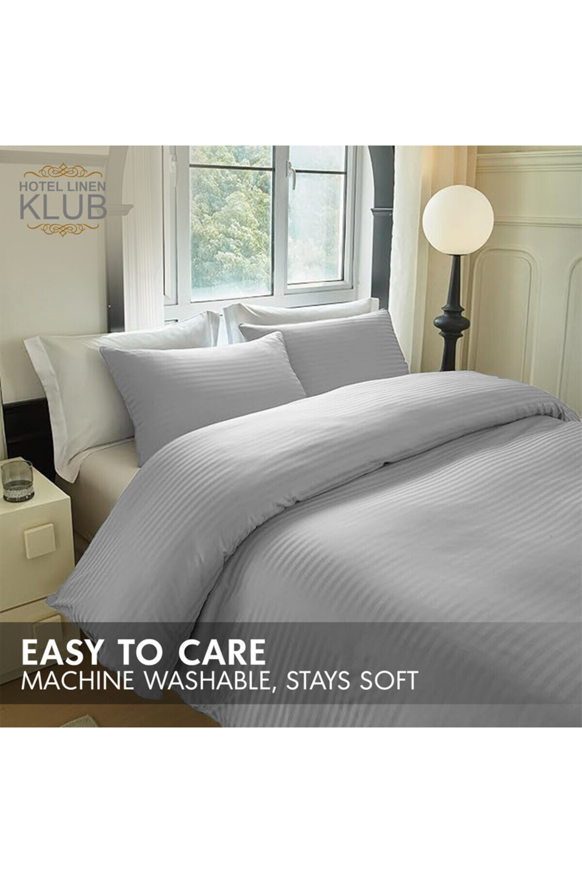 Hotel Linen Klub-3-Piece Duvet Cover Set, 100% Cotton Stripe Sateen Fabric, Silver 7