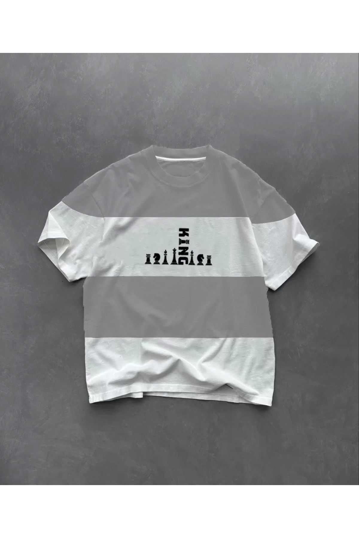 CVS Unisex Bisiklet Yaka Baskılı Parçalı Oversize T-Shirt - Gri