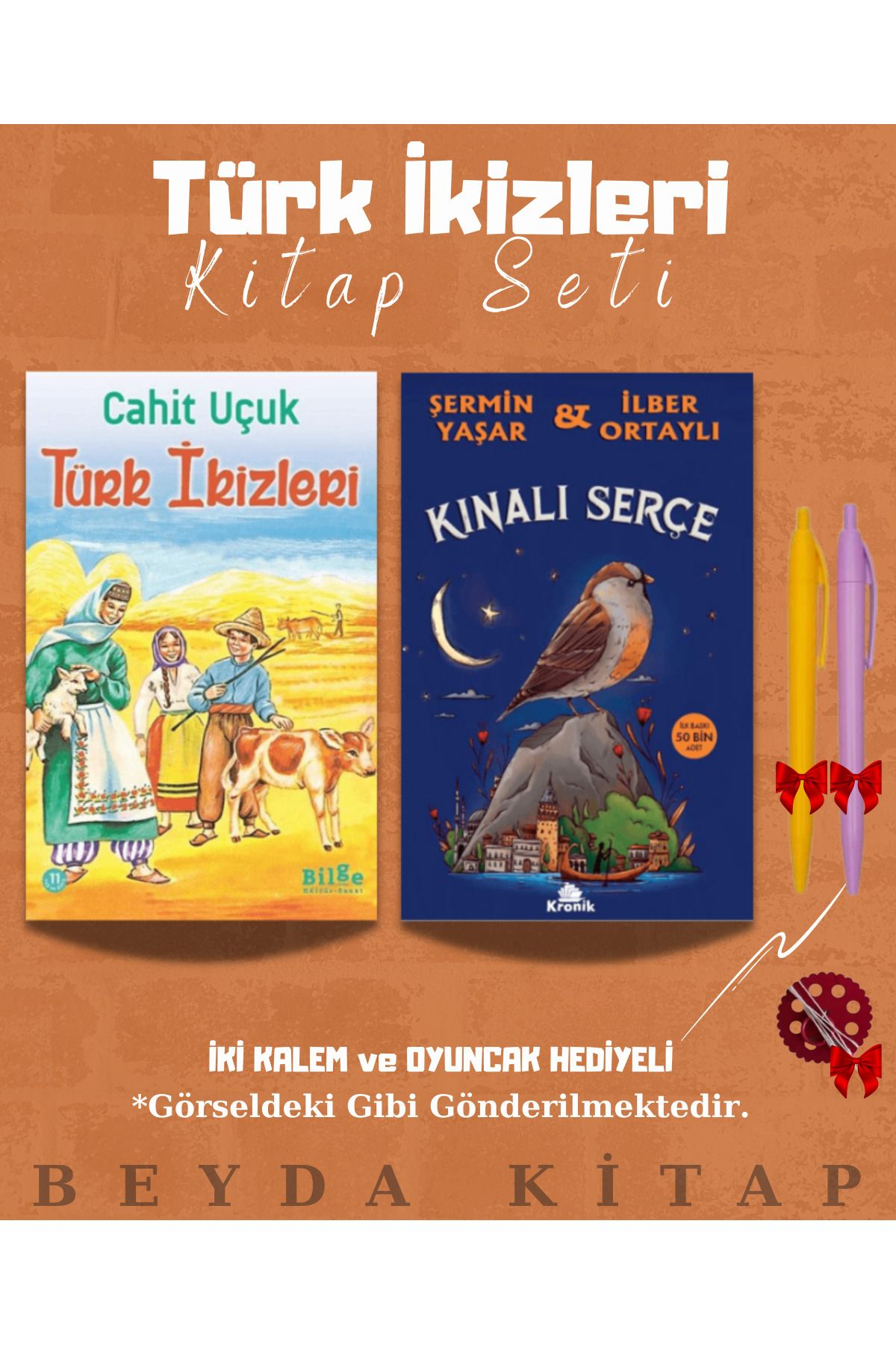 Bilge Kültür Sanat Türk İkizleri - Kınalı Serçe - Cahit Uçuk - Kitap Seti - Kalem ve Oyuncak Hediyeli