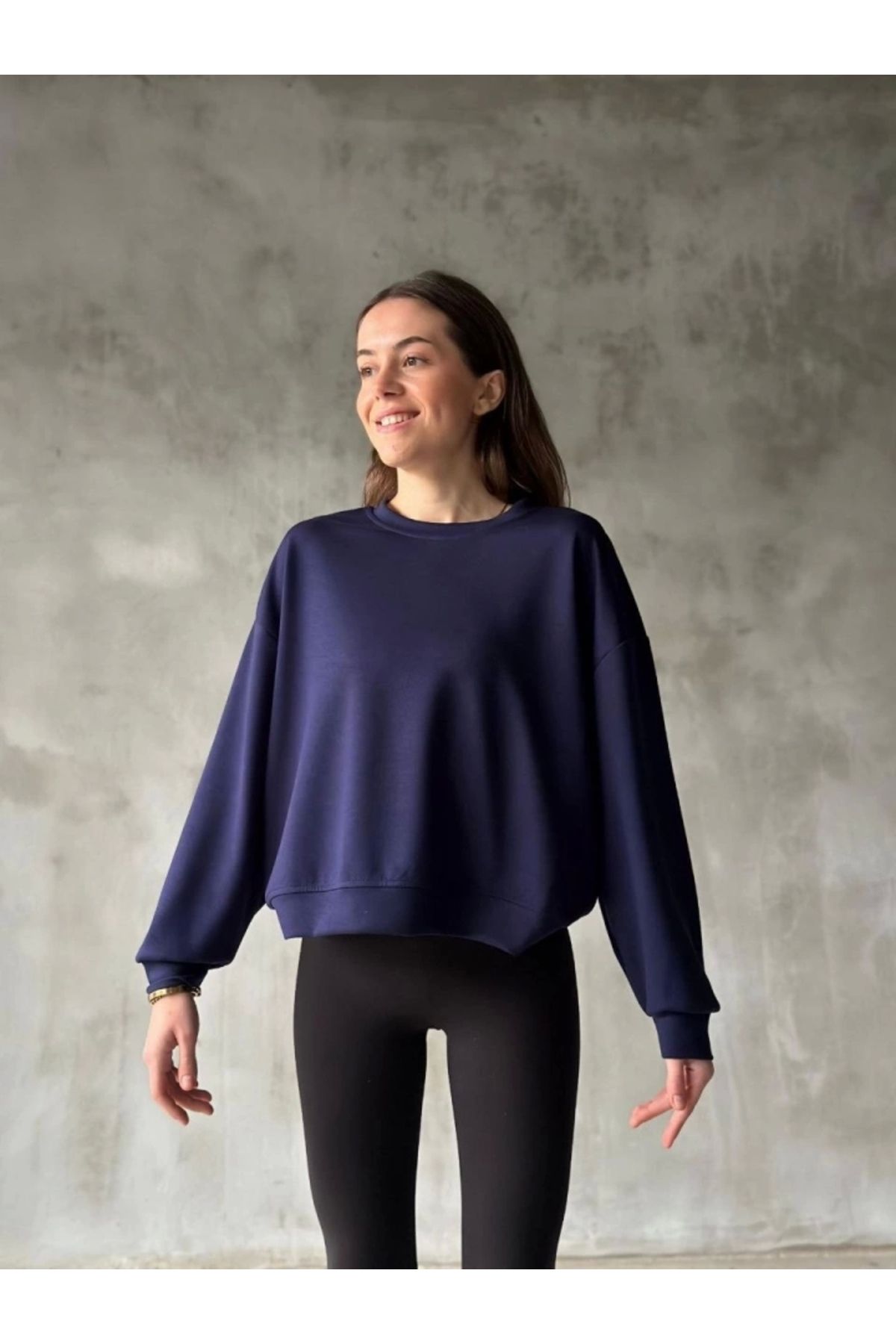 nedo7 Osy Modal Yumuşak Dokulu Kumaş Bisiklet Yaka Oversize Sweatshirt - Lacivert