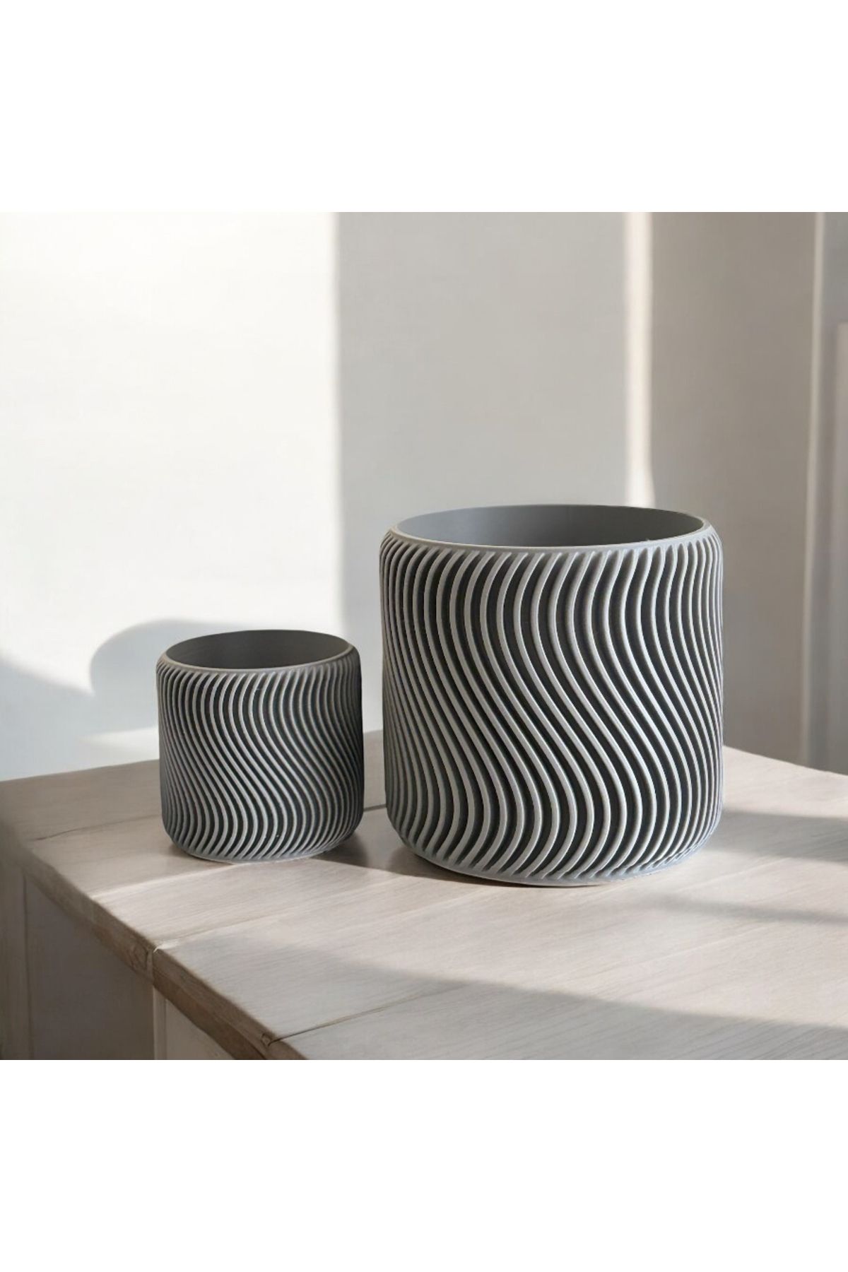 Dekor Modern Dalgalar 2’li Dekoratif Saksı Seti (10cm x10cm ve 6cm x6cm)