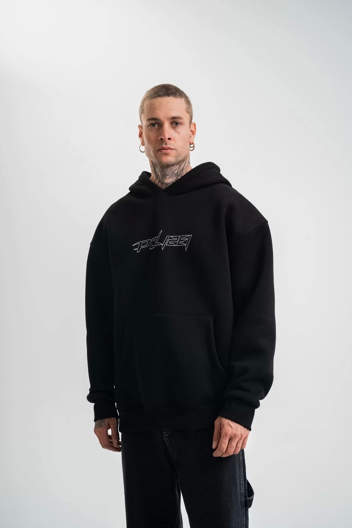 CVS Unisex Üç İplik Kapşonlu Nakışlı SweatShirt - Siyah