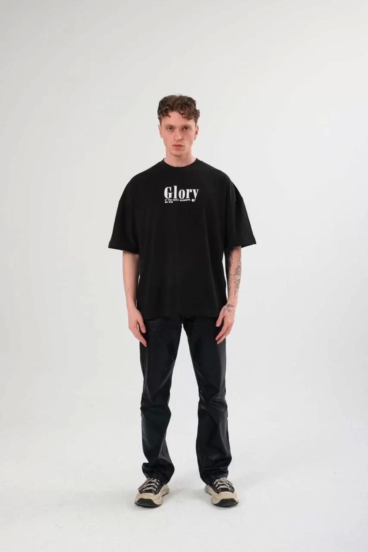 CVS Unisex Bisiklet Yaka Baskılı Oversize T-Shirt - Siyah